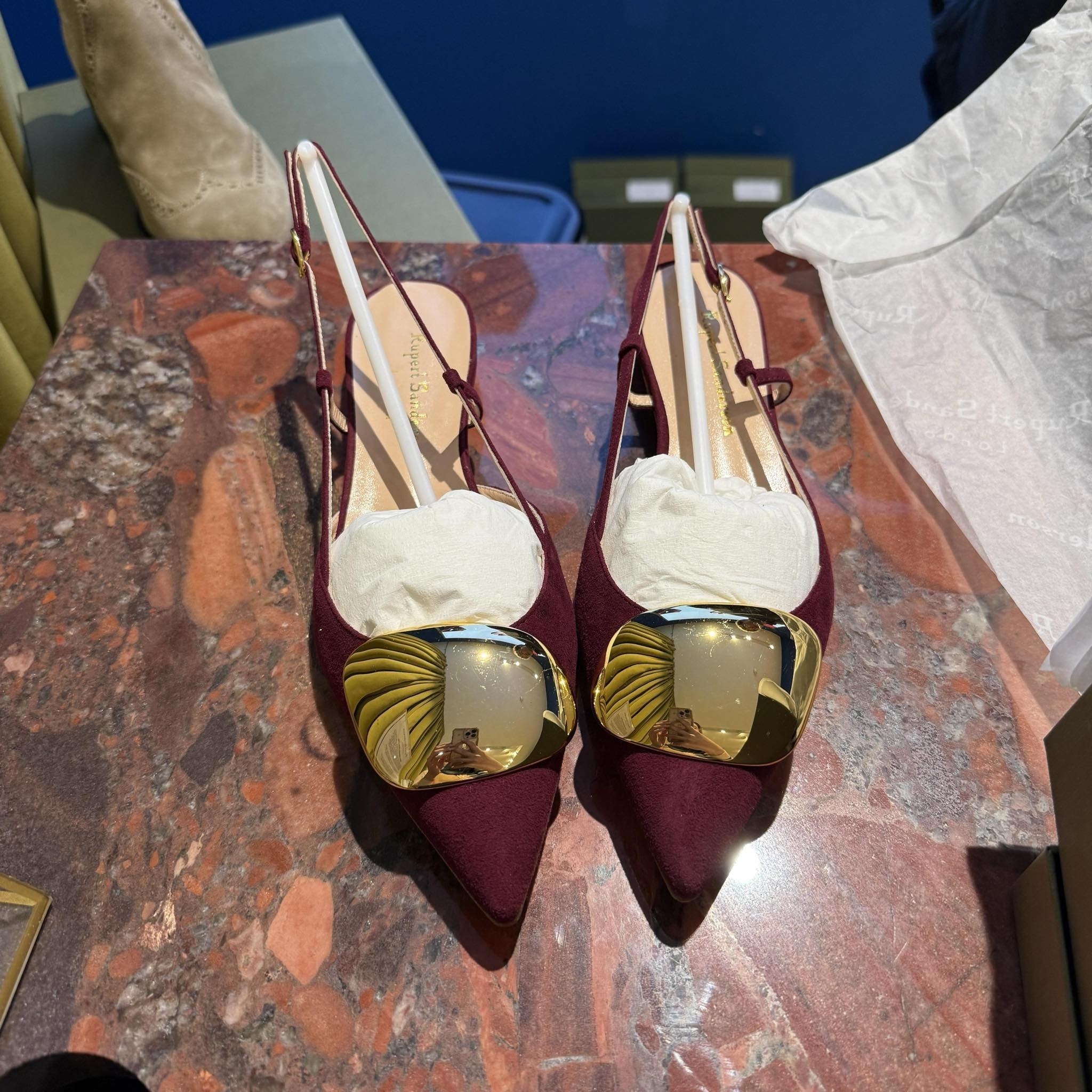 Rupert Sanderson slingback suede burgandy