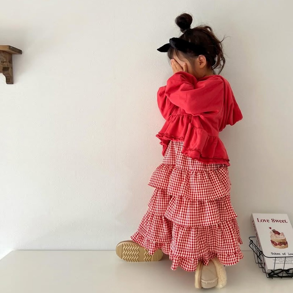 親子裝_紅色格子蛋糕裙