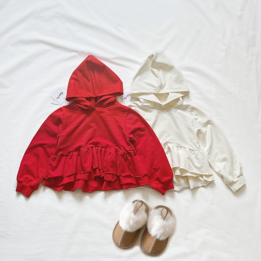 親子裝_兩色花邊連帽上衣