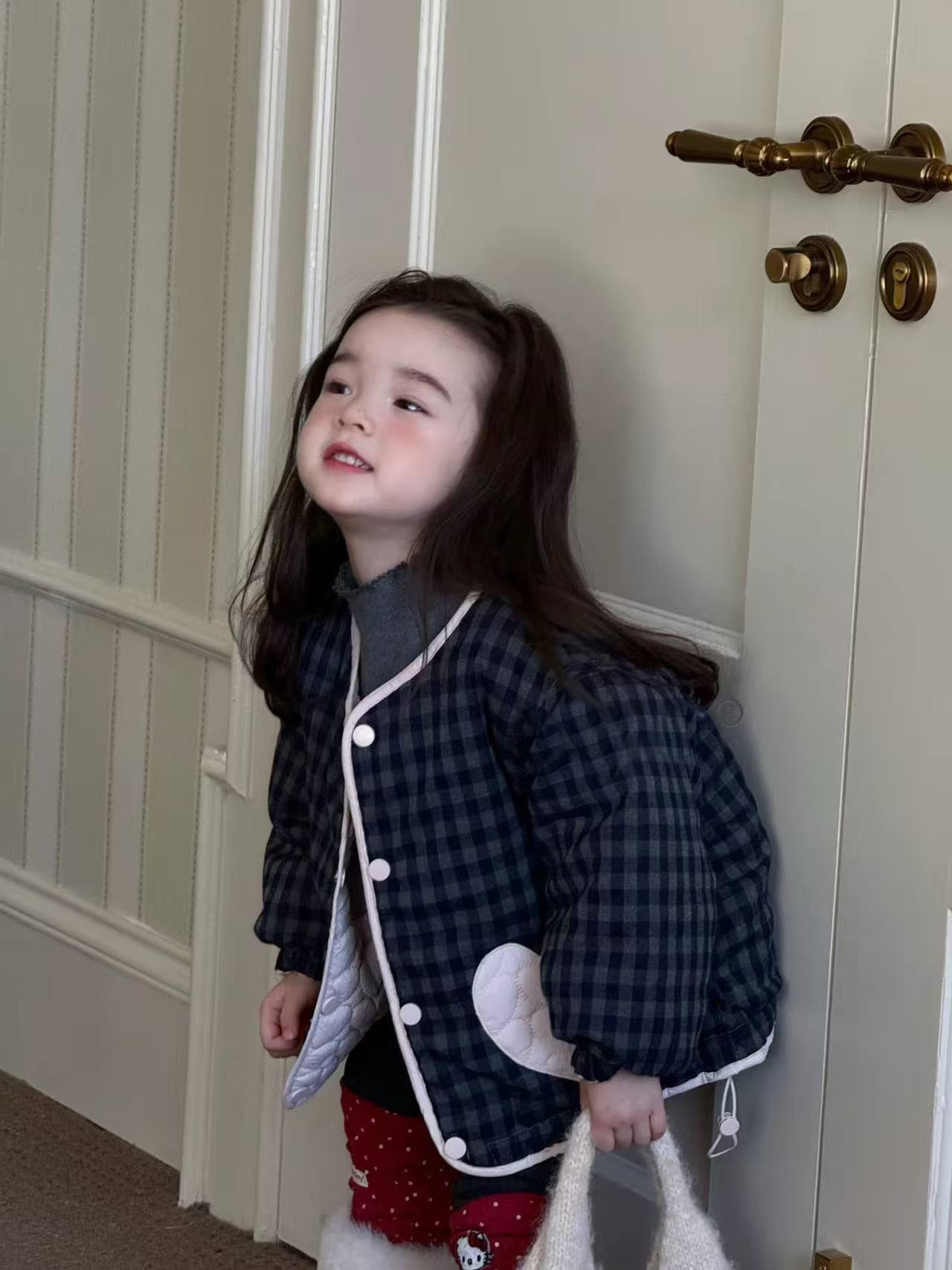 愛心格子夾棉加厚外套