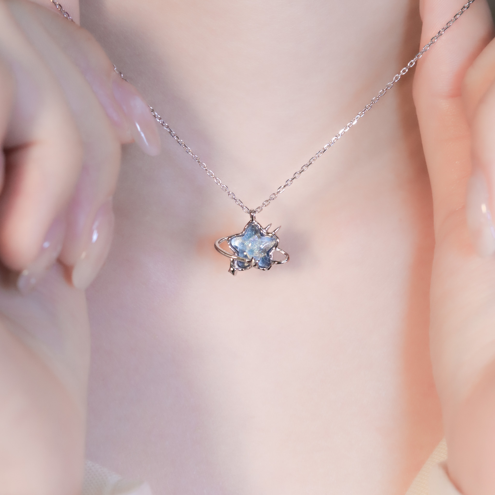 | 925純銀・厚鍍白金・ 琉璃 | 當星星轉動時項鍊2.0| NE1510 |