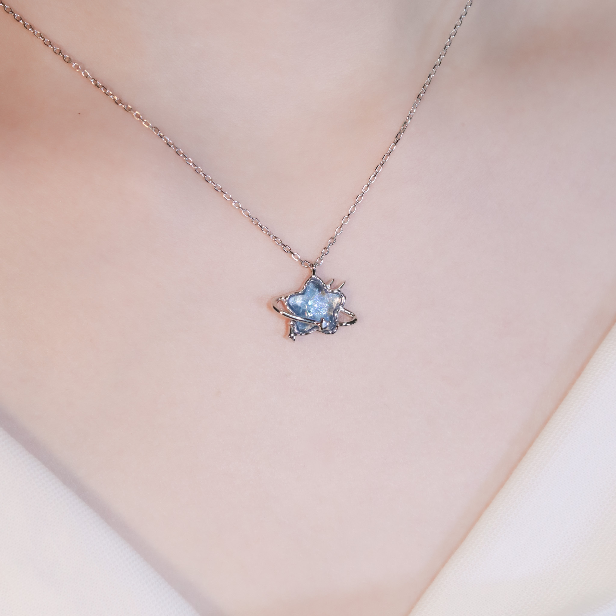 | 925純銀・厚鍍白金・ 琉璃 | 當星星轉動時項鍊2.0| NE1510 |