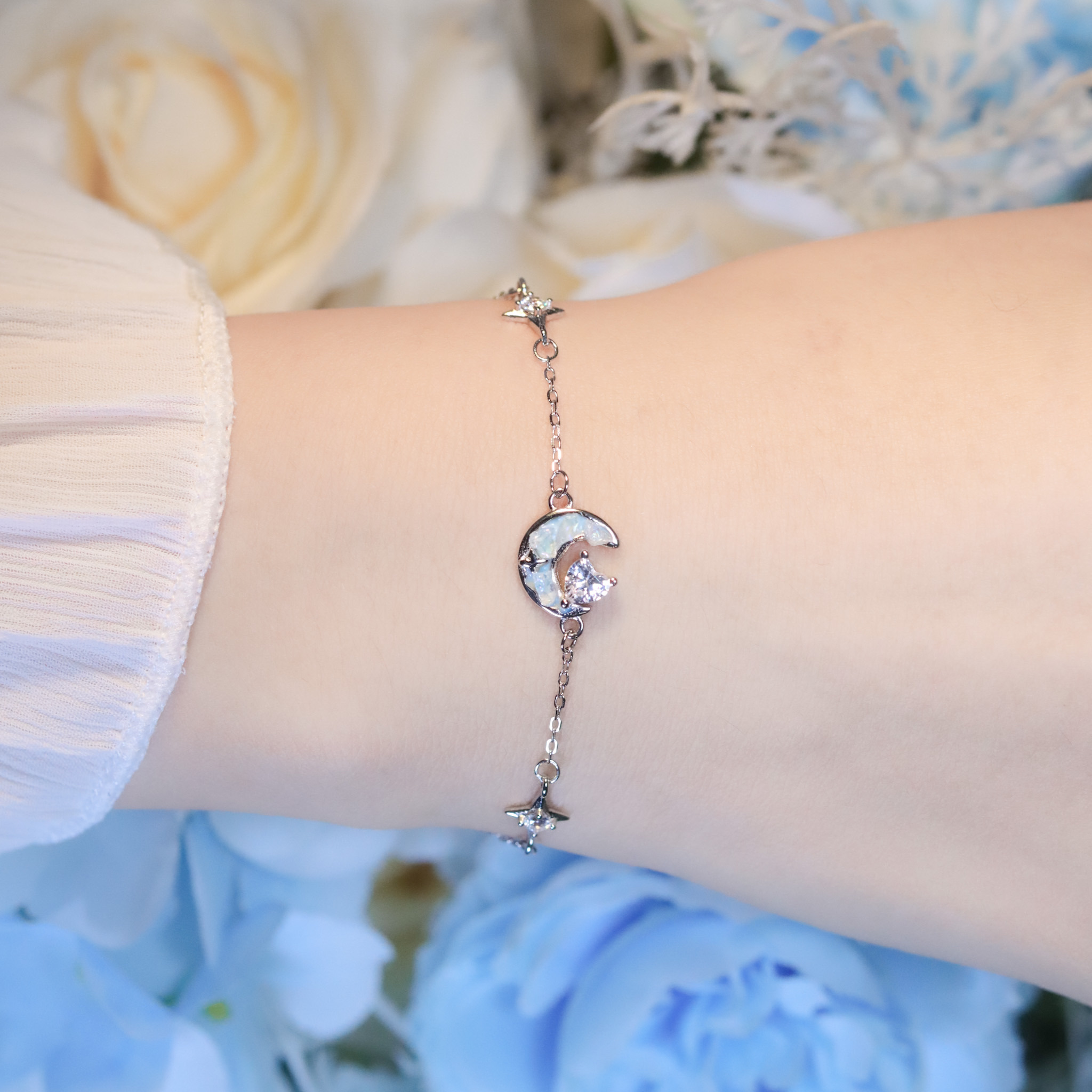 | 925純銀・厚鍍白金 | 漫藍愛意月亮說手鏈 | BR1436 |