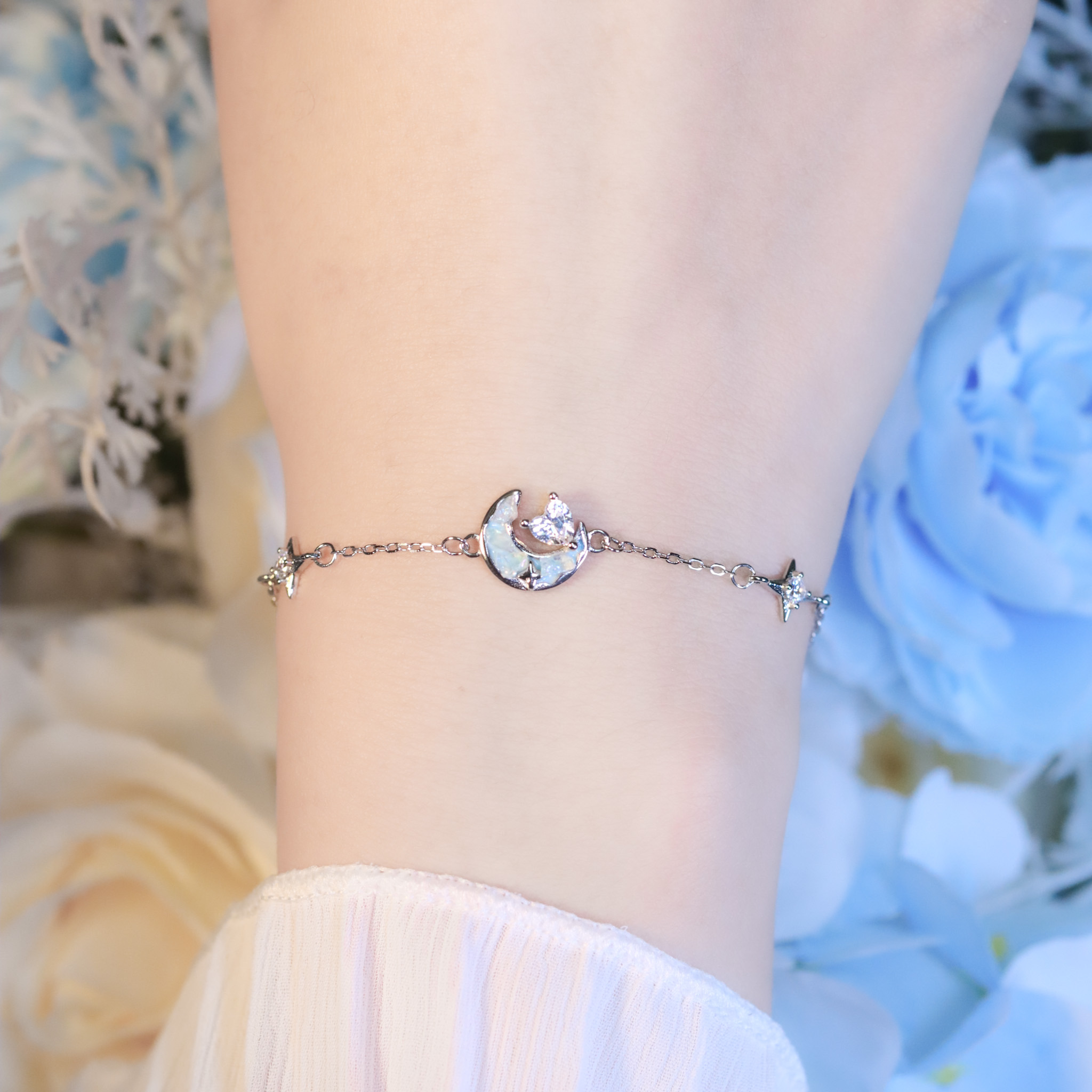 | 925純銀・厚鍍白金 | 漫藍愛意月亮說手鏈 | BR1436 |