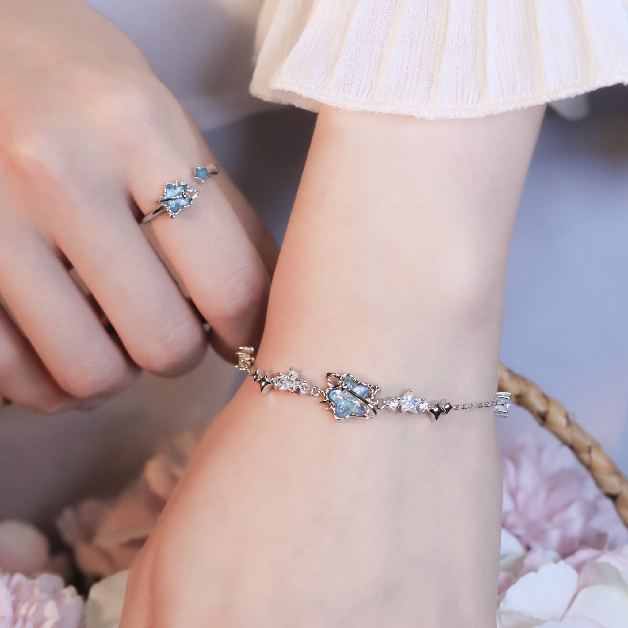 | 925純銀・ 厚鍍白金・琉璃 | 當星星轉動時戒指2.0 | RI0975|