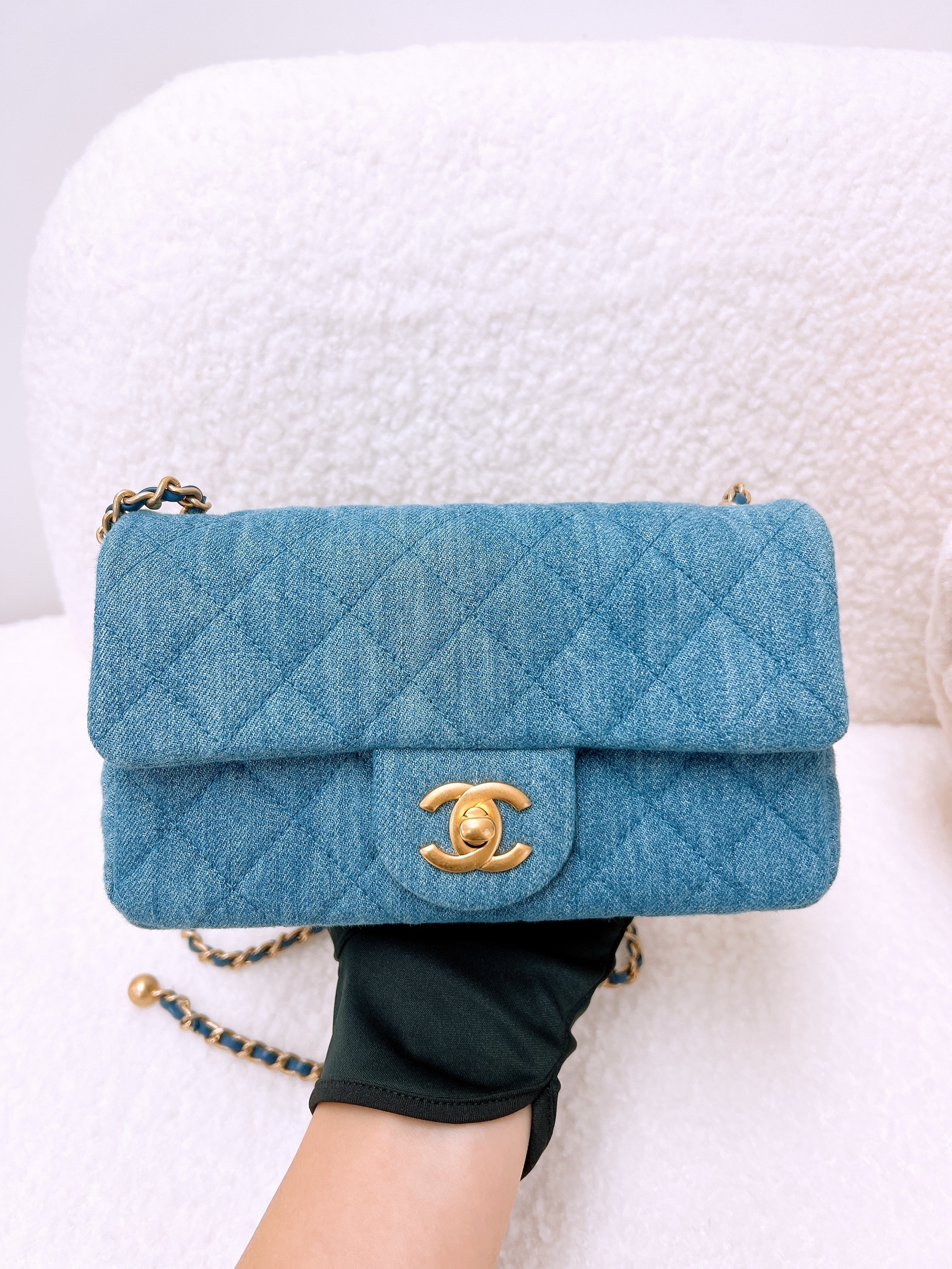 Chanel mini cf 20 / classic flap denim with pearl crush 金球牛仔