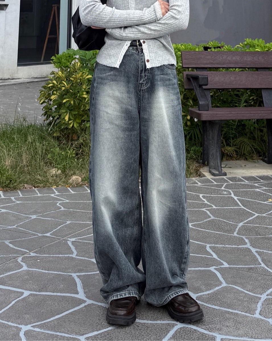 拜託要買‼️質感灰藍微繭型牛仔褲