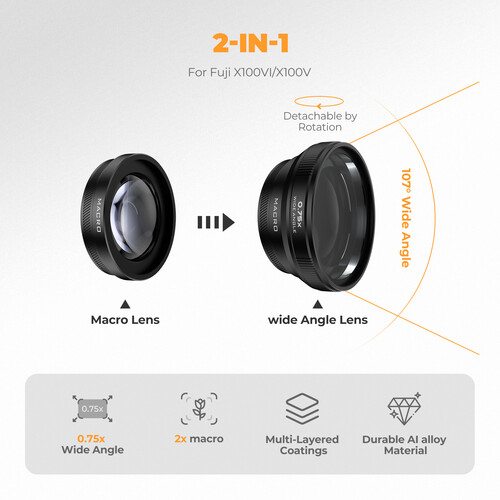FREEWELL Fuji X100VI/X100V 2-in-1 Macro Wide Angle Lens (Black)