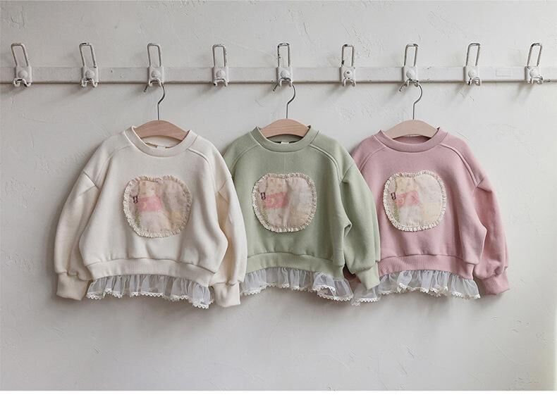 韓系 花邊碎花圓領套頭加絨衛衣