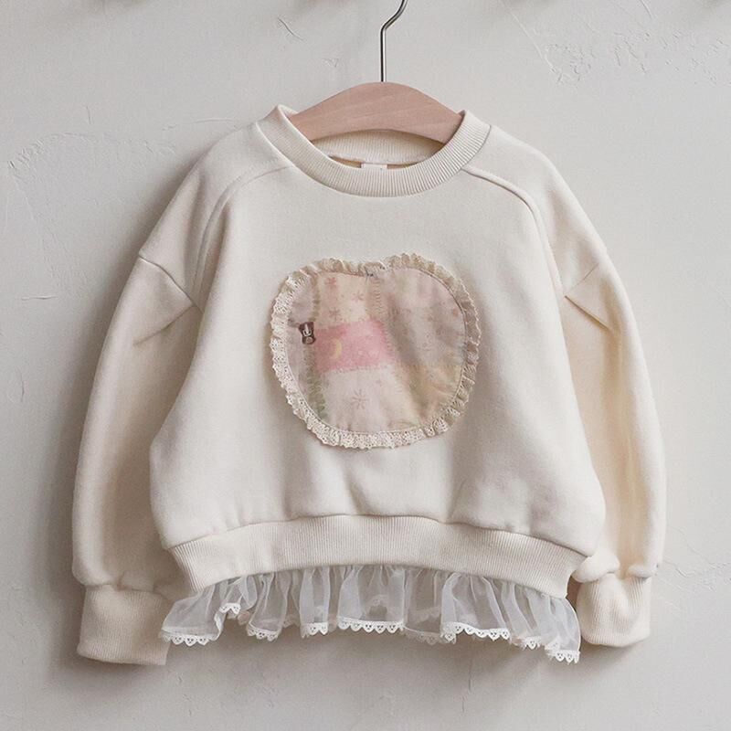 韓系 花邊碎花圓領套頭加絨衛衣