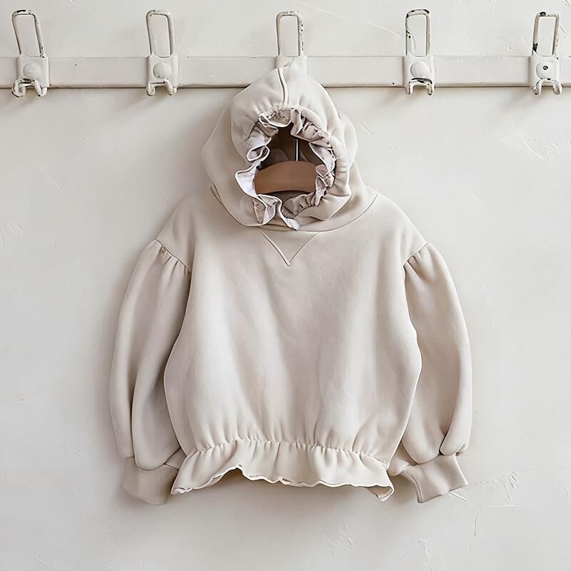 韓系 花邊碎花外穿保曖連帽加絨衛衣