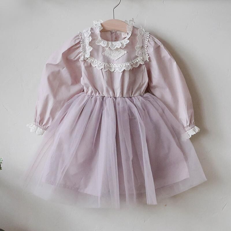 韓系 蕾絲邊甜美碎花網紗連衣裙