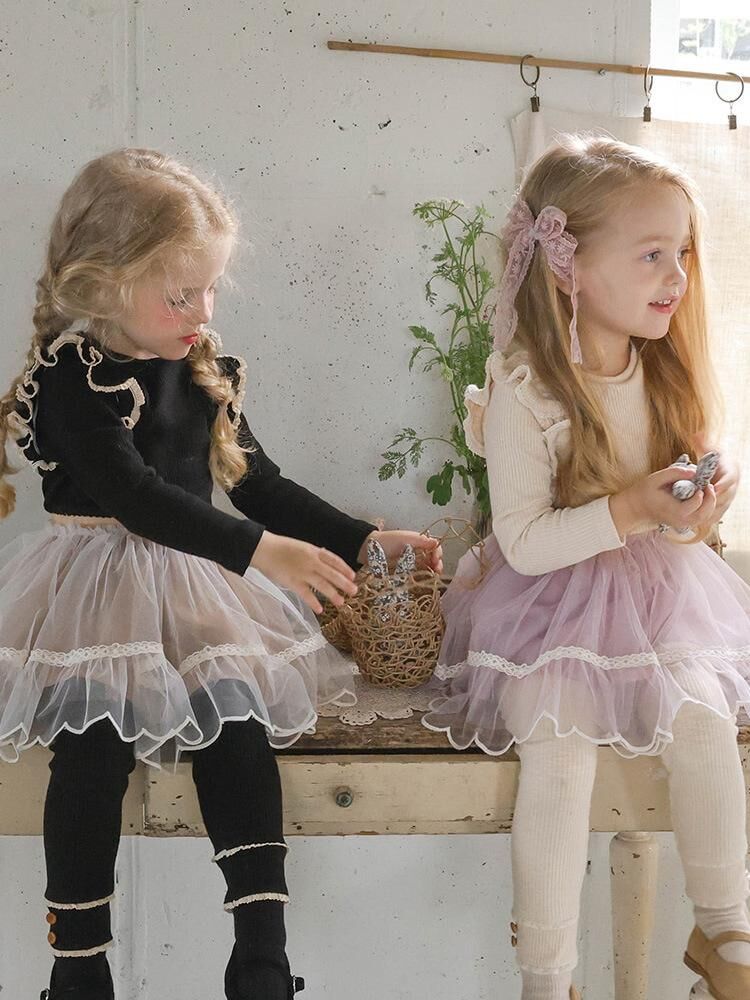 韓系 可愛飛邊修身純色長袖打底衫