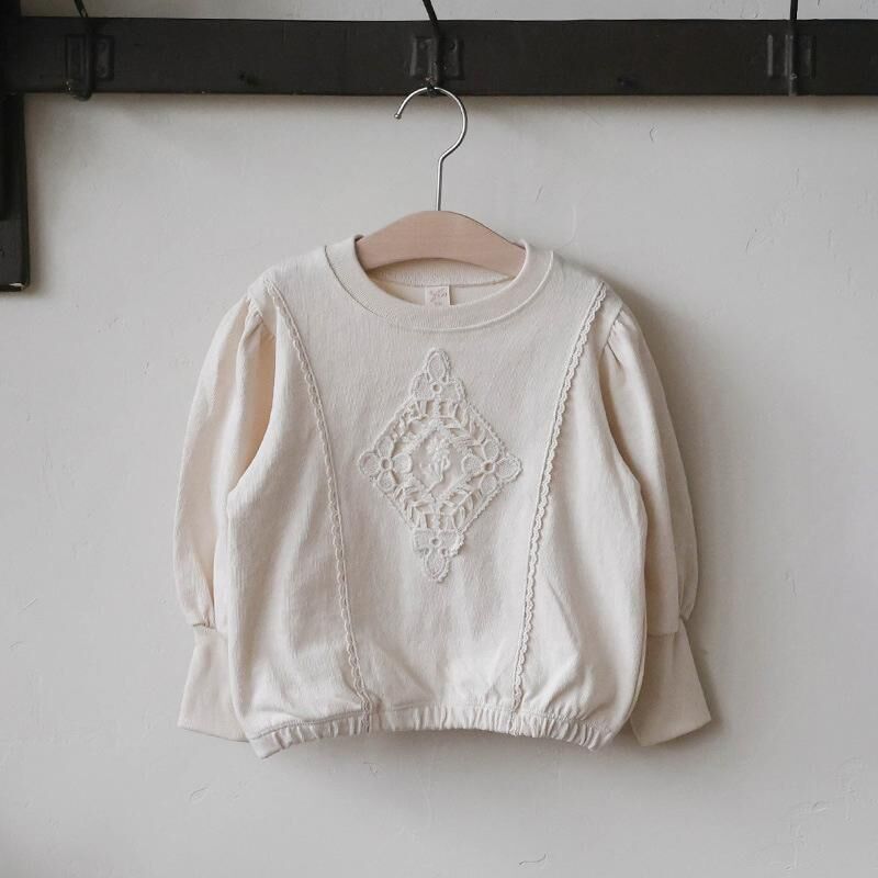 韓系 鏤空刺繡花邊圓領寬鬆長袖