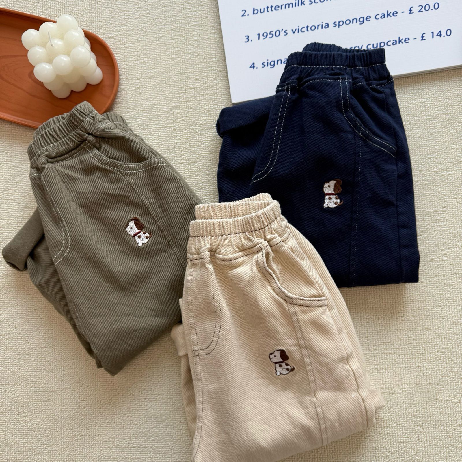 《2300》日系電繡可愛小狗休閒褲(80-120)