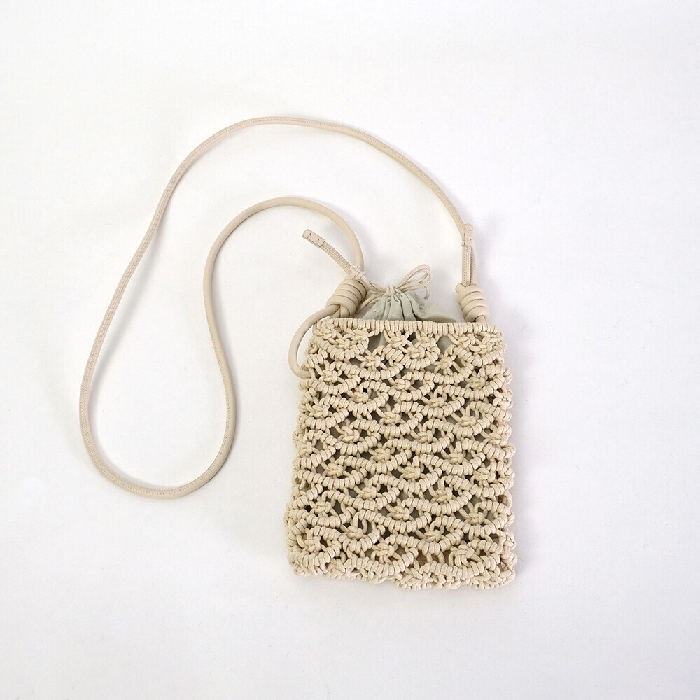 日式手工編織單肩包(米) (非日本製)