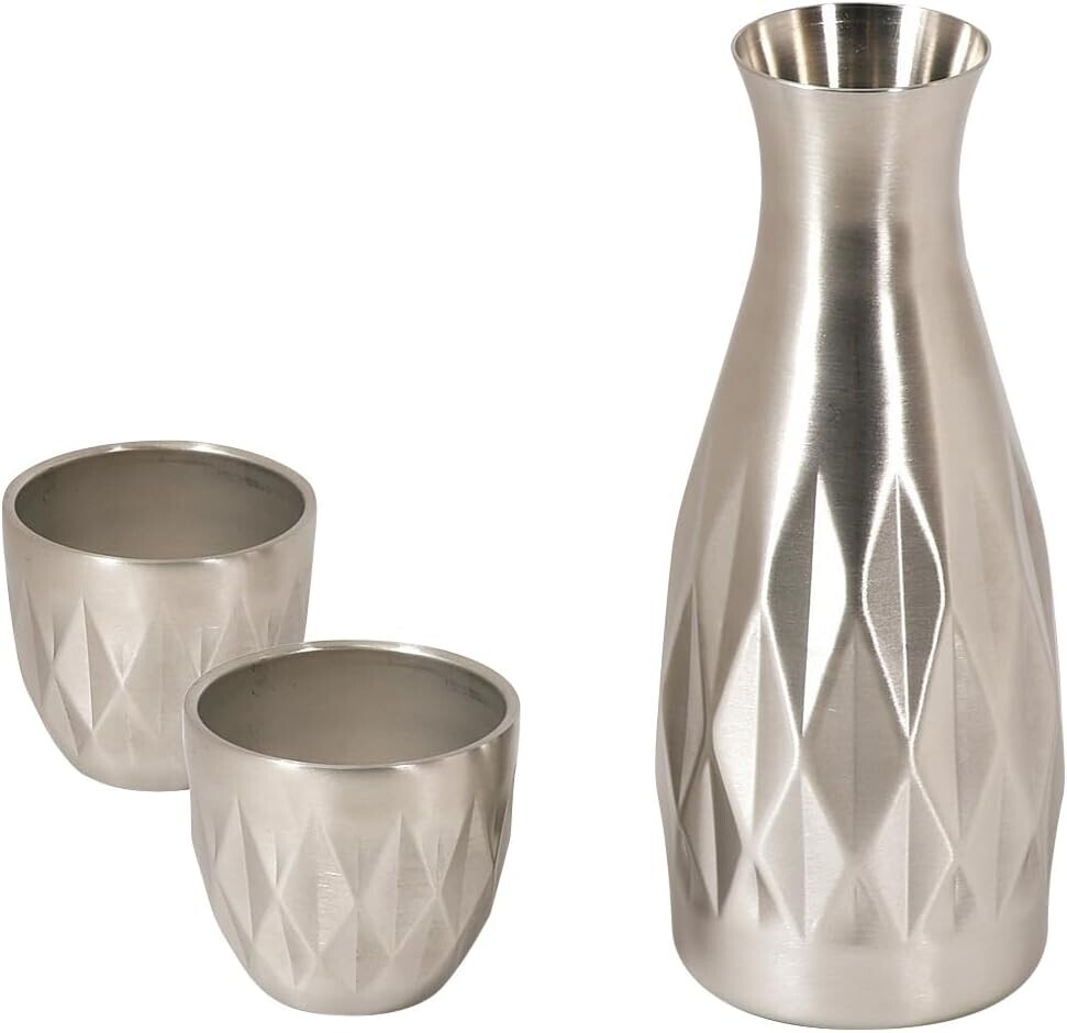 日式高線鑽石切割不銹鋼清酒壺套裝 (非日本製)