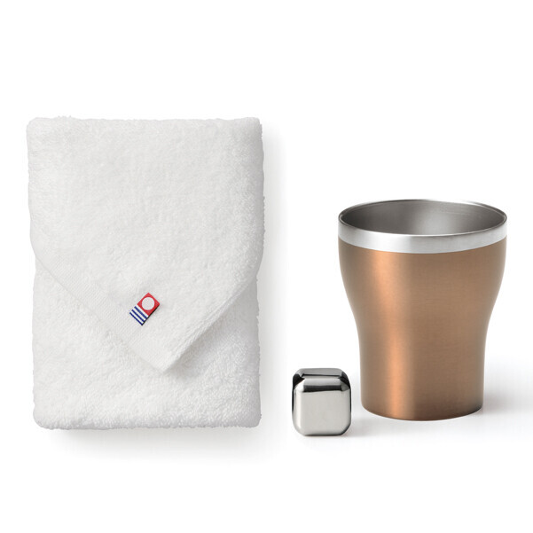 日本今治長毛巾x雙層不銹鋼杯連不銹鋼冰粒禮盒套裝 (非日本製)