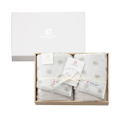 日本今治紗巾雙面毛巾木盒套裝(灰色)(長毛巾2枚) (日本製)