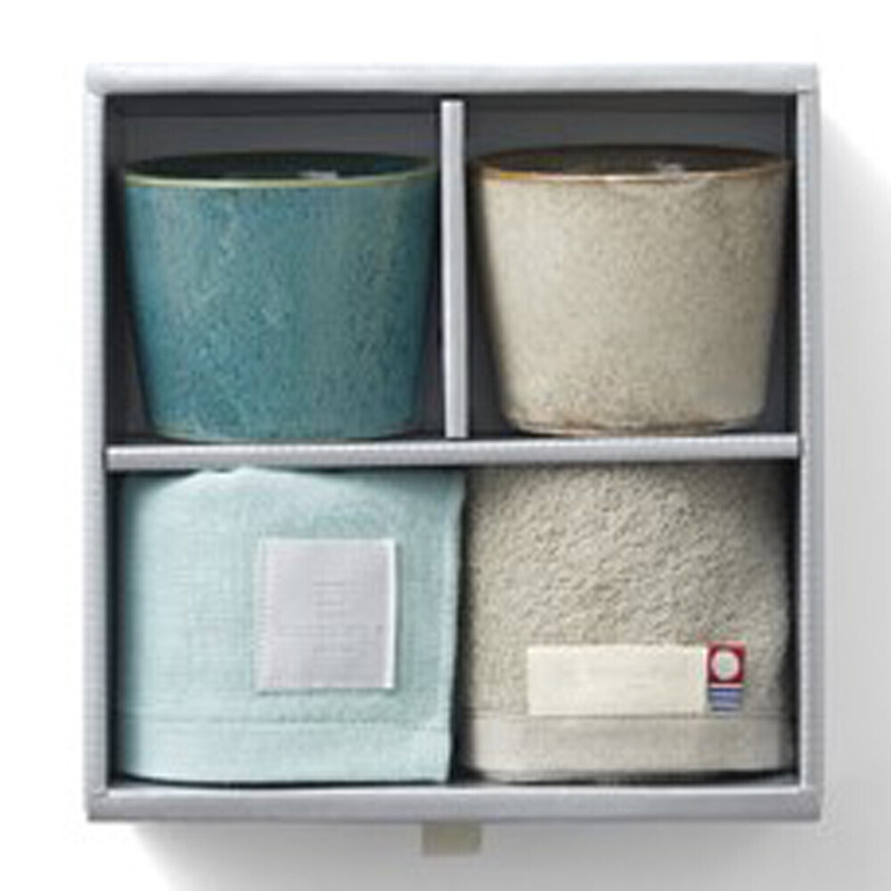 日本今治方巾x美濃燒瓦杯禮盒套裝 (日本製)