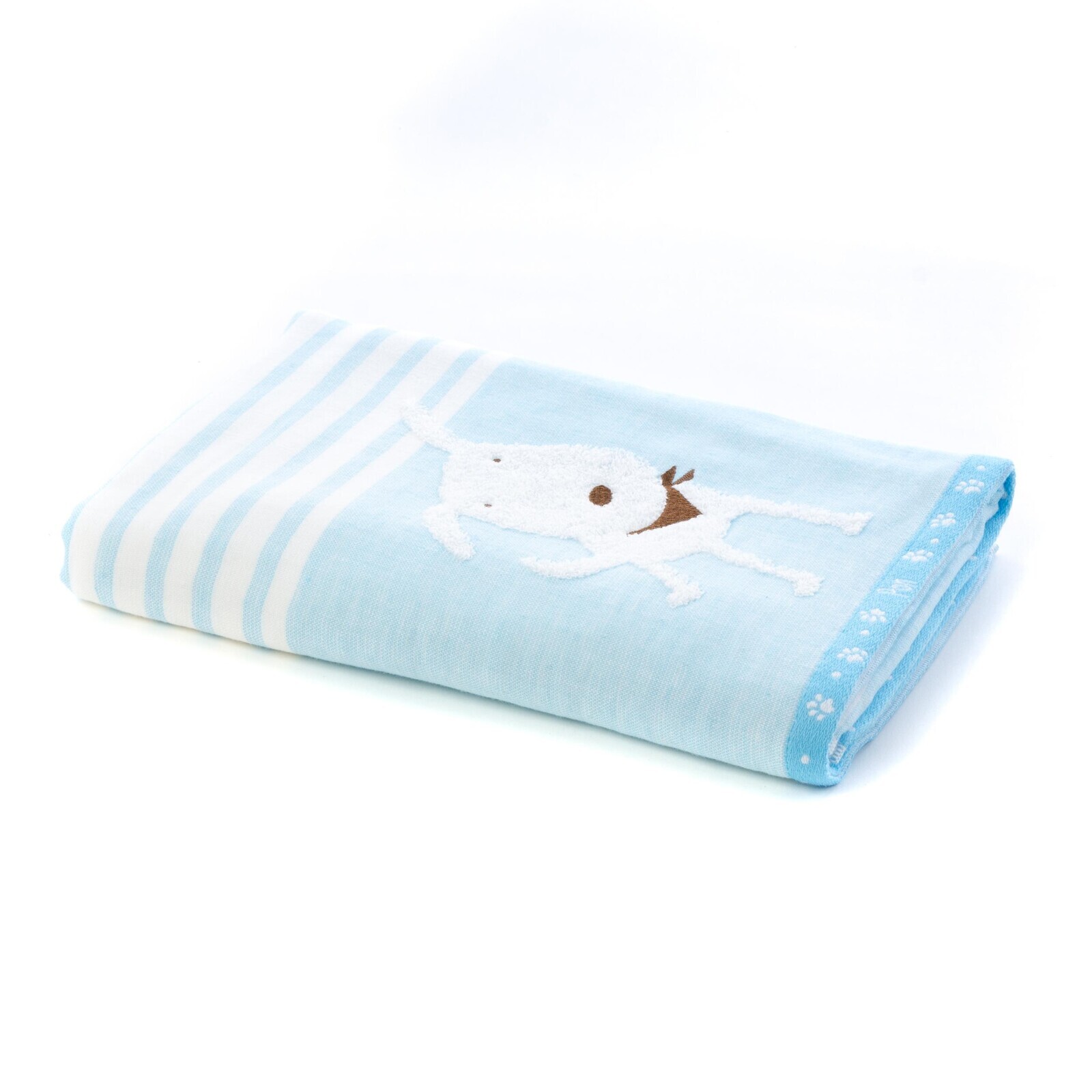 日本今治xHartwell可愛小狗紗布雙面大浴巾(粉藍) 60x120 (日本製)