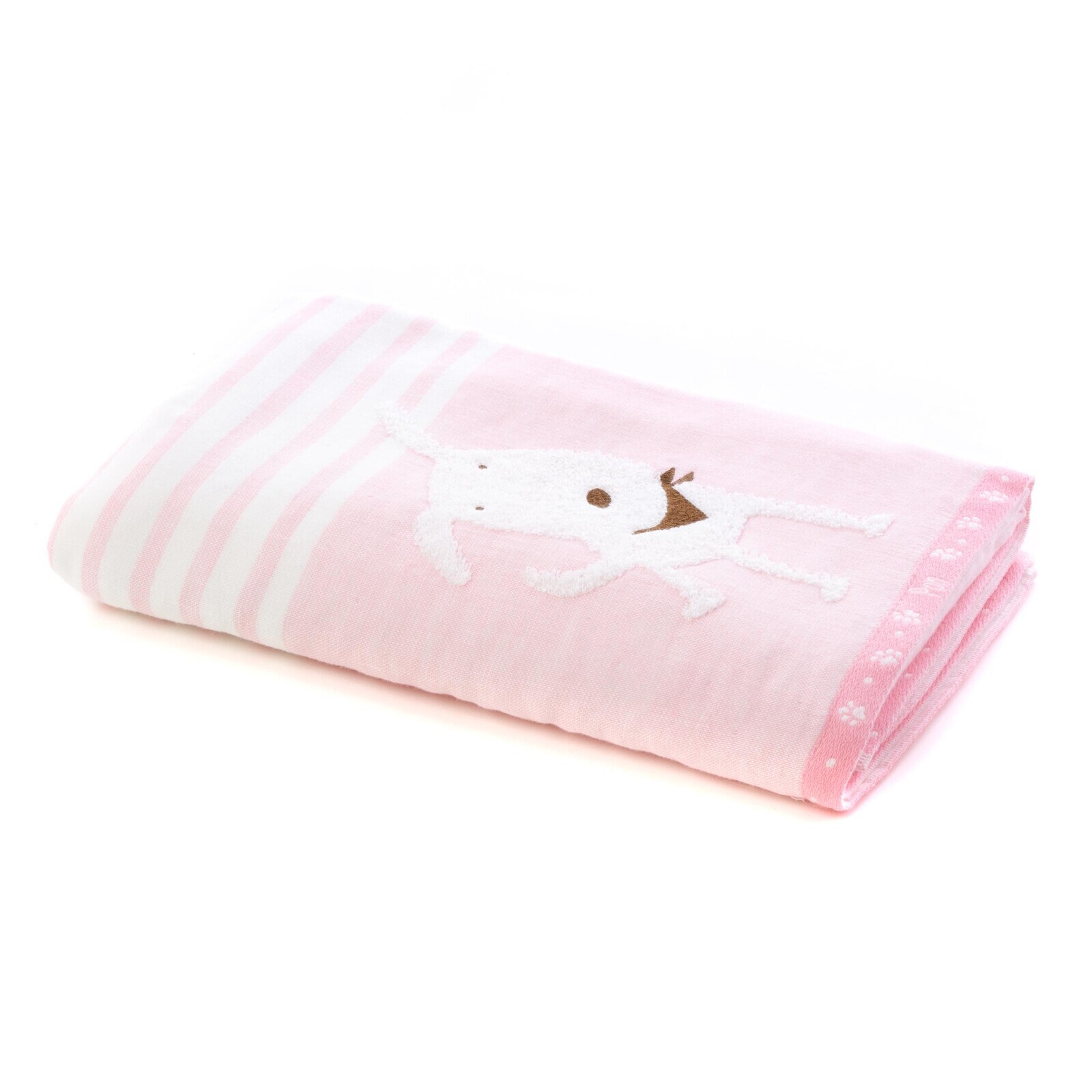 日本今治xHartwell可愛小狗紗布雙面大浴巾(粉紅) 60x120 (日本製)