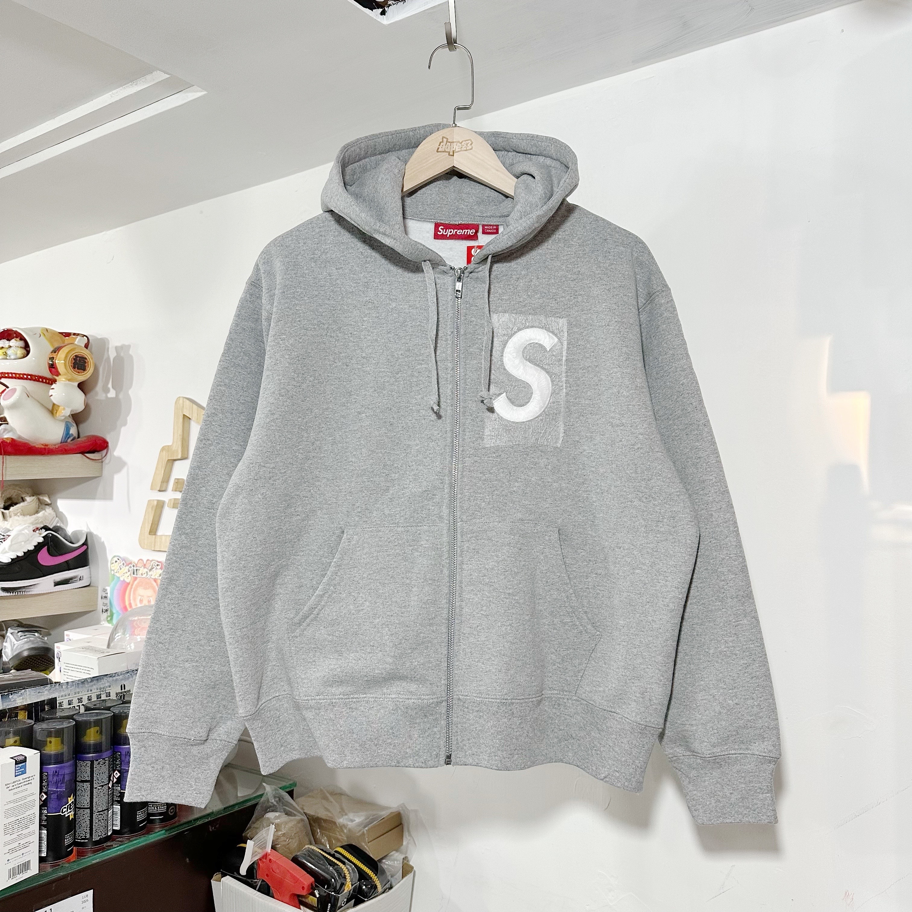 SUPREME  S LOGO ZIP UP HOODED SWEATSHIRT Heather Grey 拉鏈外套