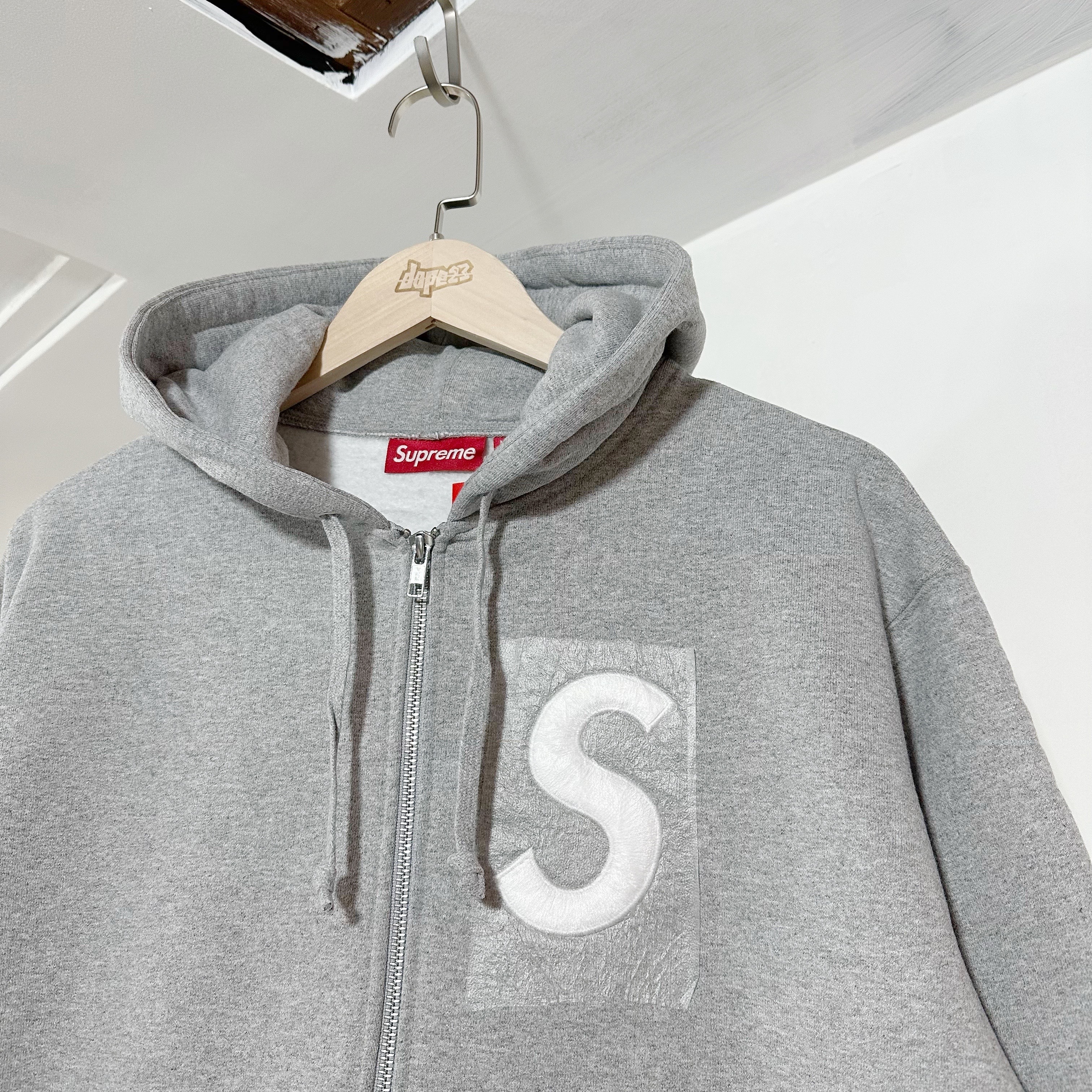 SUPREME  S LOGO ZIP UP HOODED SWEATSHIRT Heather Grey 拉鏈外套