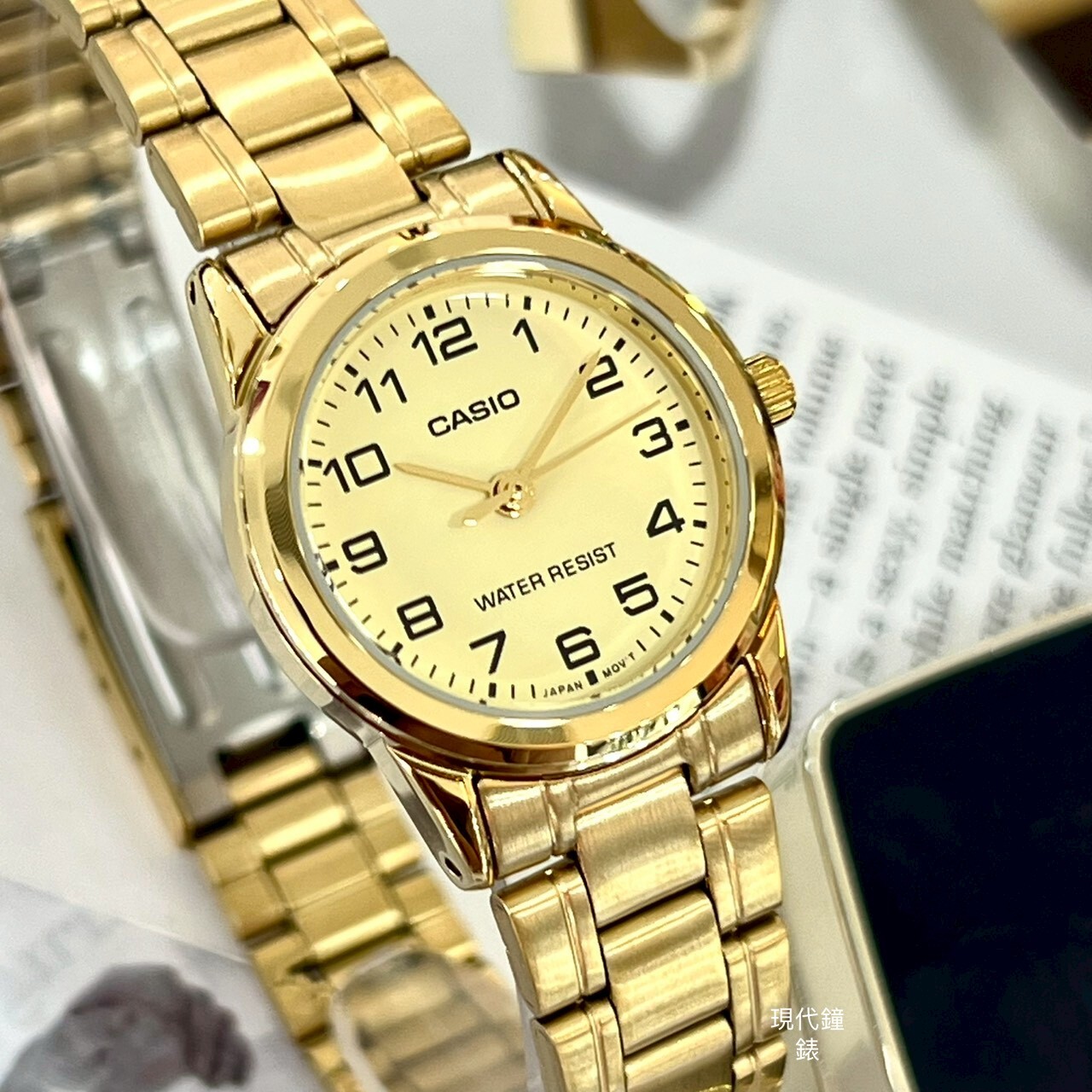 【CASIO 卡西歐】優雅復古數字刻度金色腕錶LTP-V001G-9B  25mm 現代鐘錶