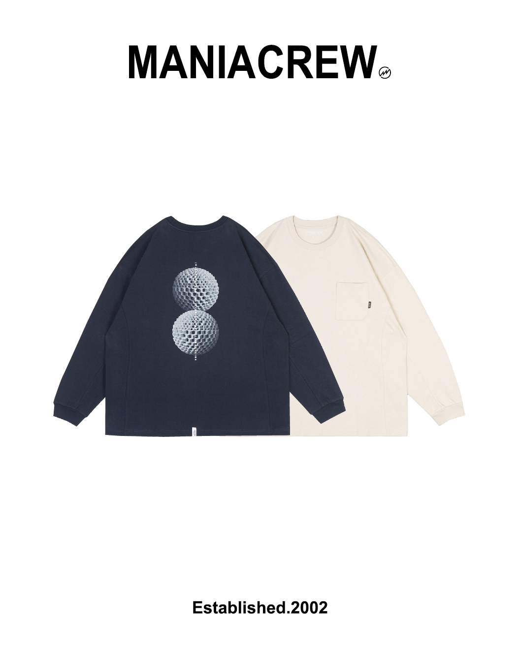 MANIA 薄長 長TEE 親膚低敏棉 深藍/米白 25 A/W Graphic Pocket LS Tee