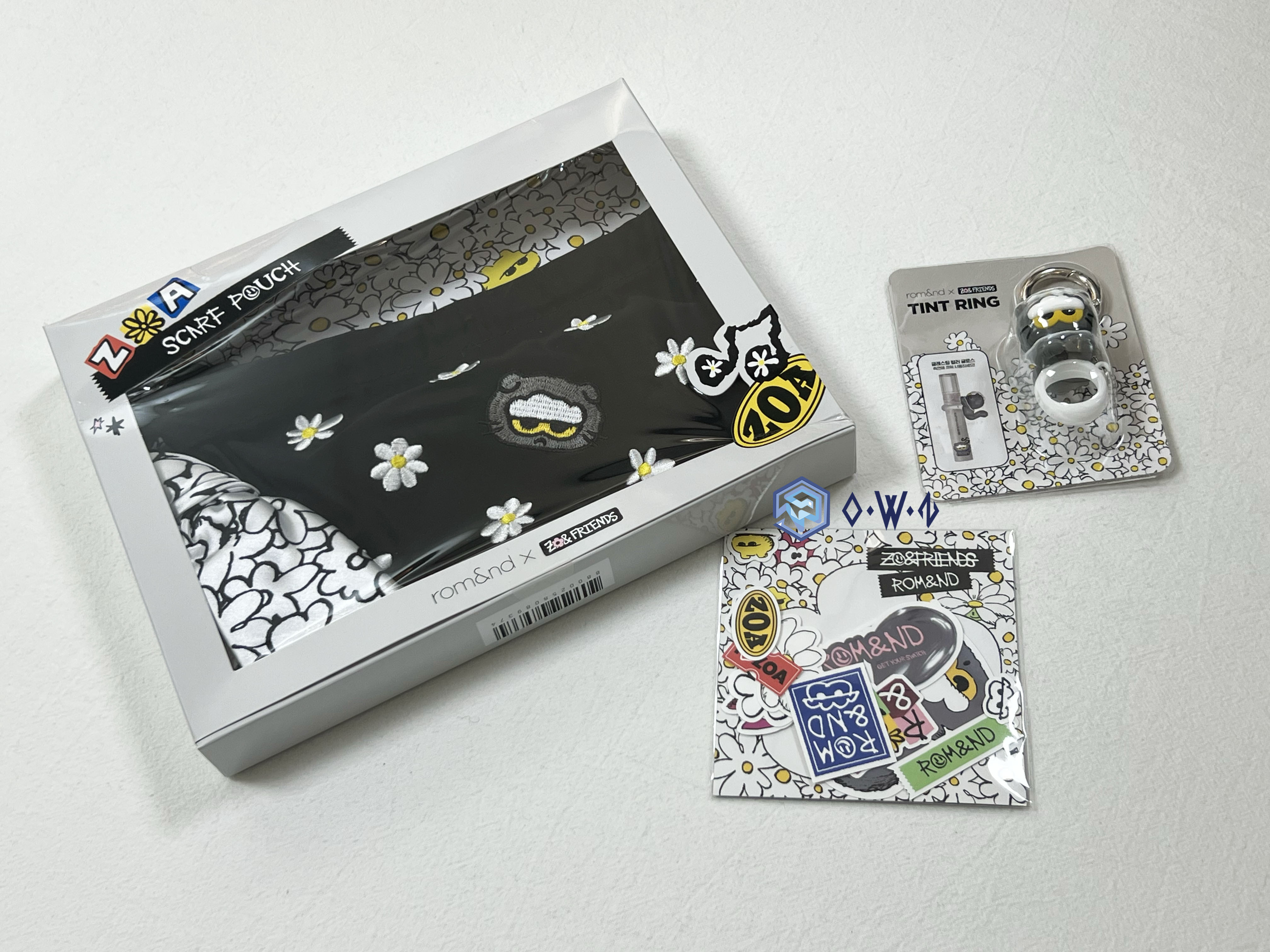 【OWN】Olive Young Romand X Zoa 貼紙 鑰匙圈 貓貓 化妝包 刺繡 絲巾