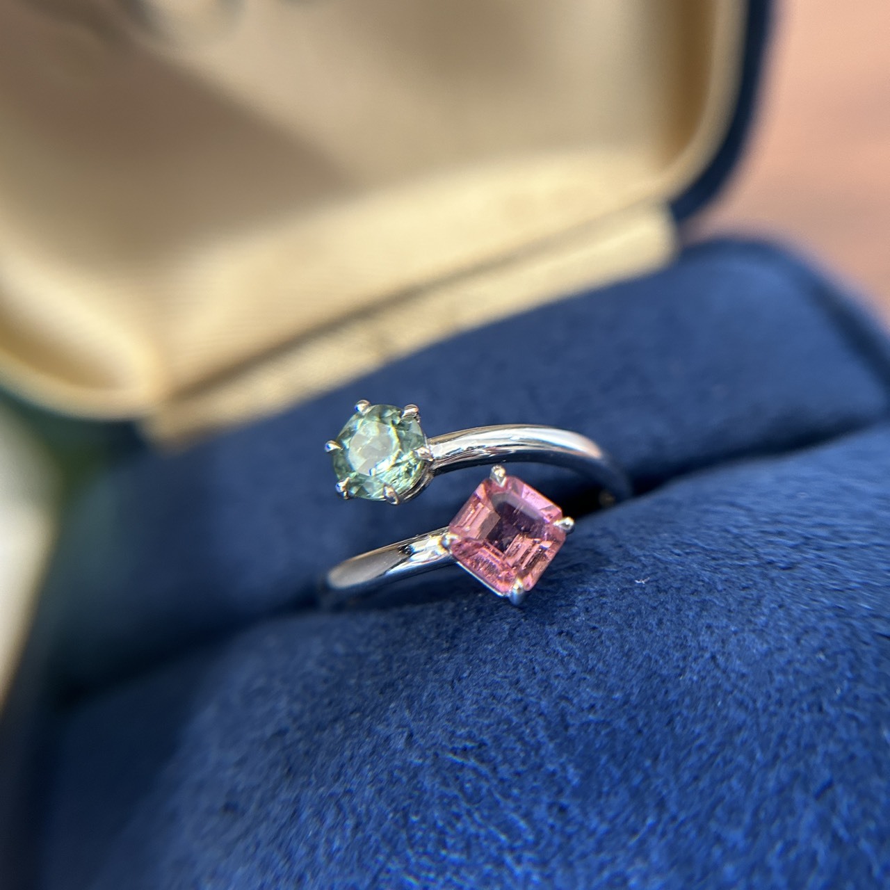 【訂製】碧璽18K雙石戒指