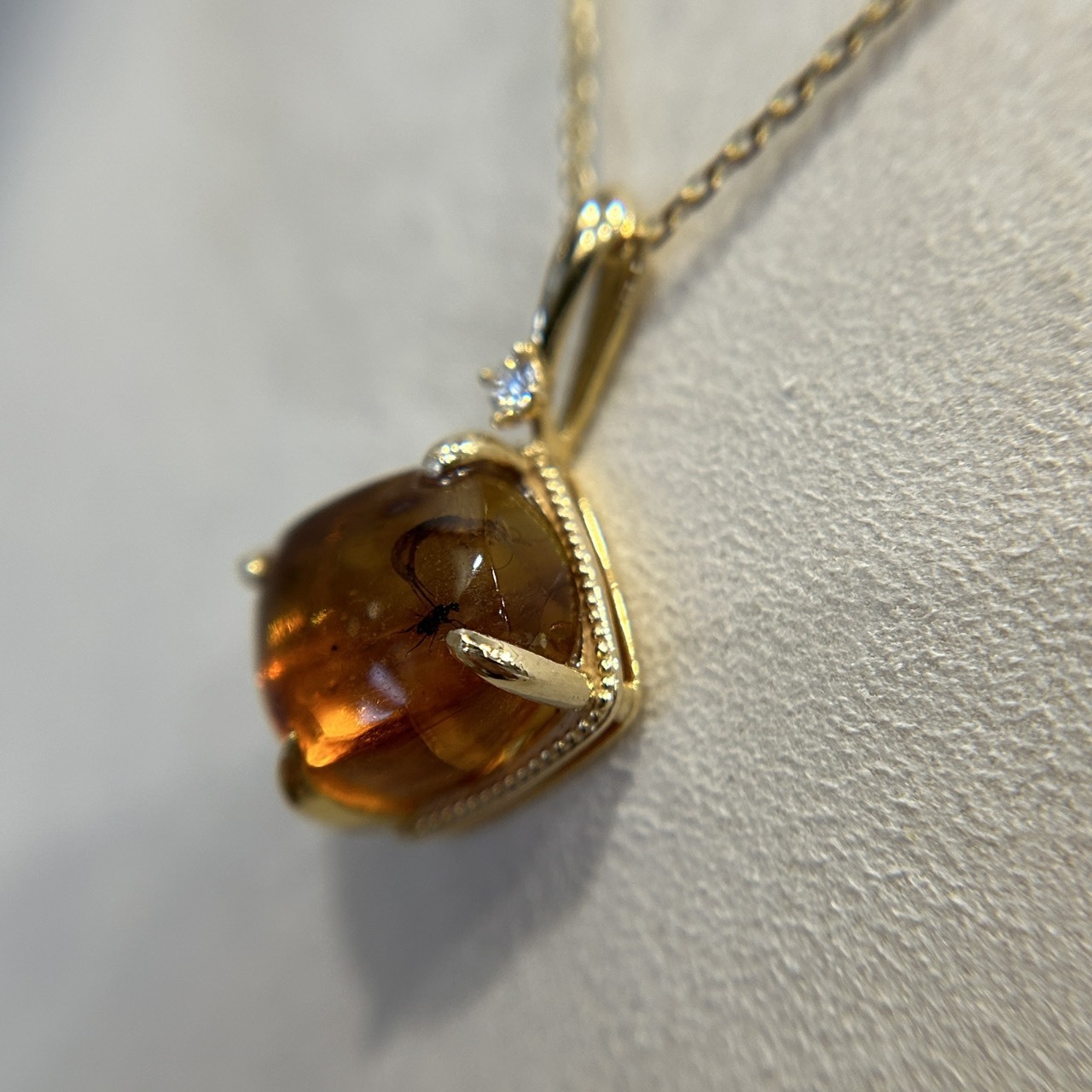 【訂製】琥珀鑽石14K吊墜