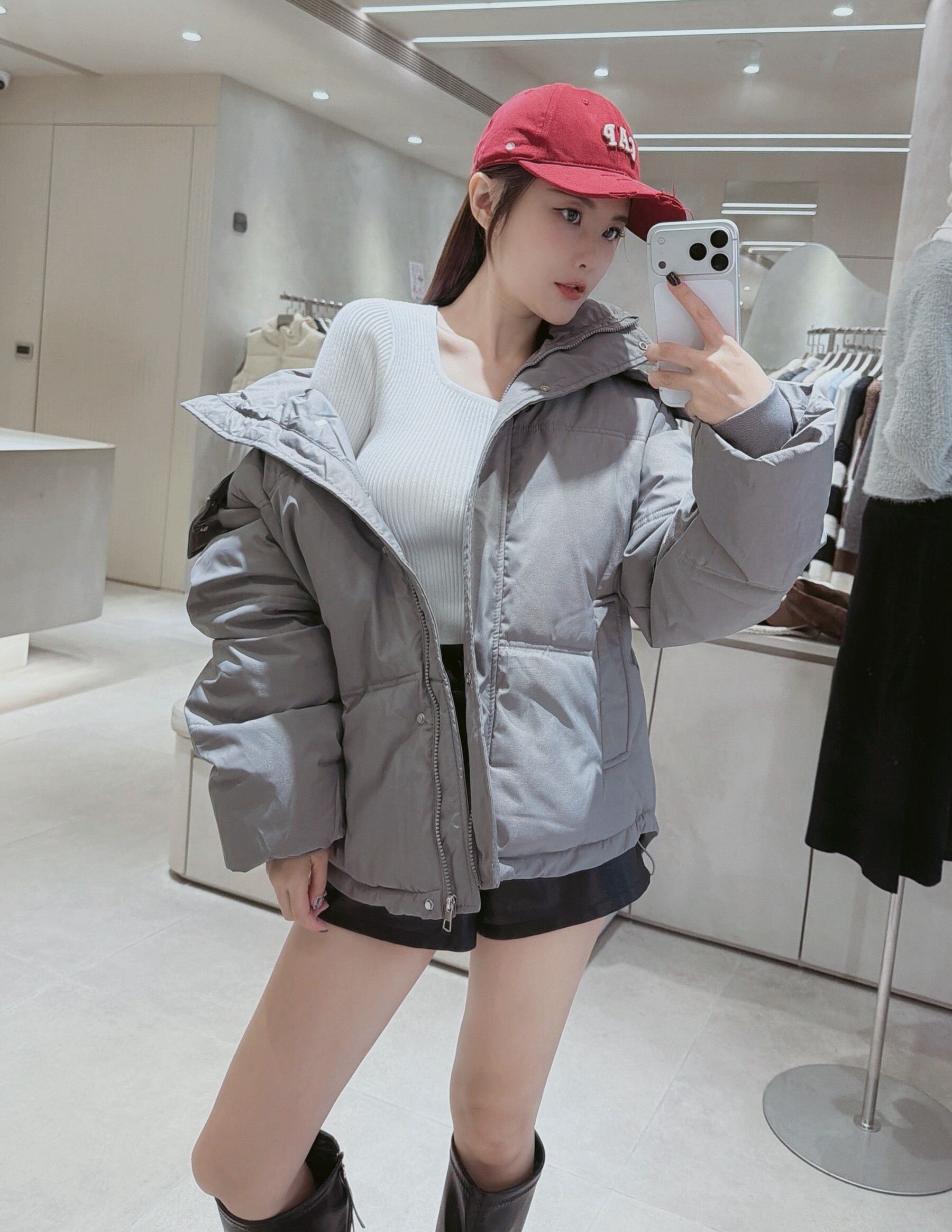 帽可拆配色釦羽絨外套