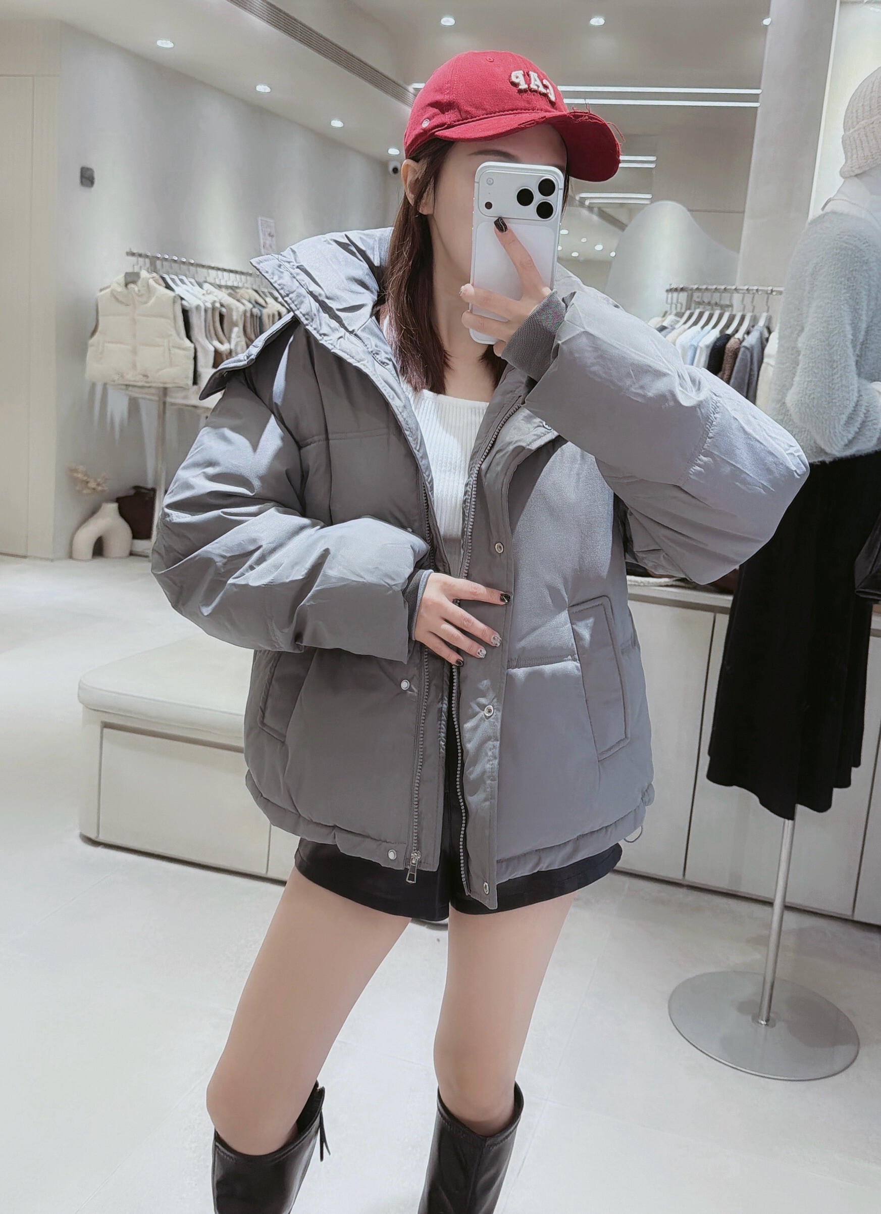 帽可拆配色釦羽絨外套