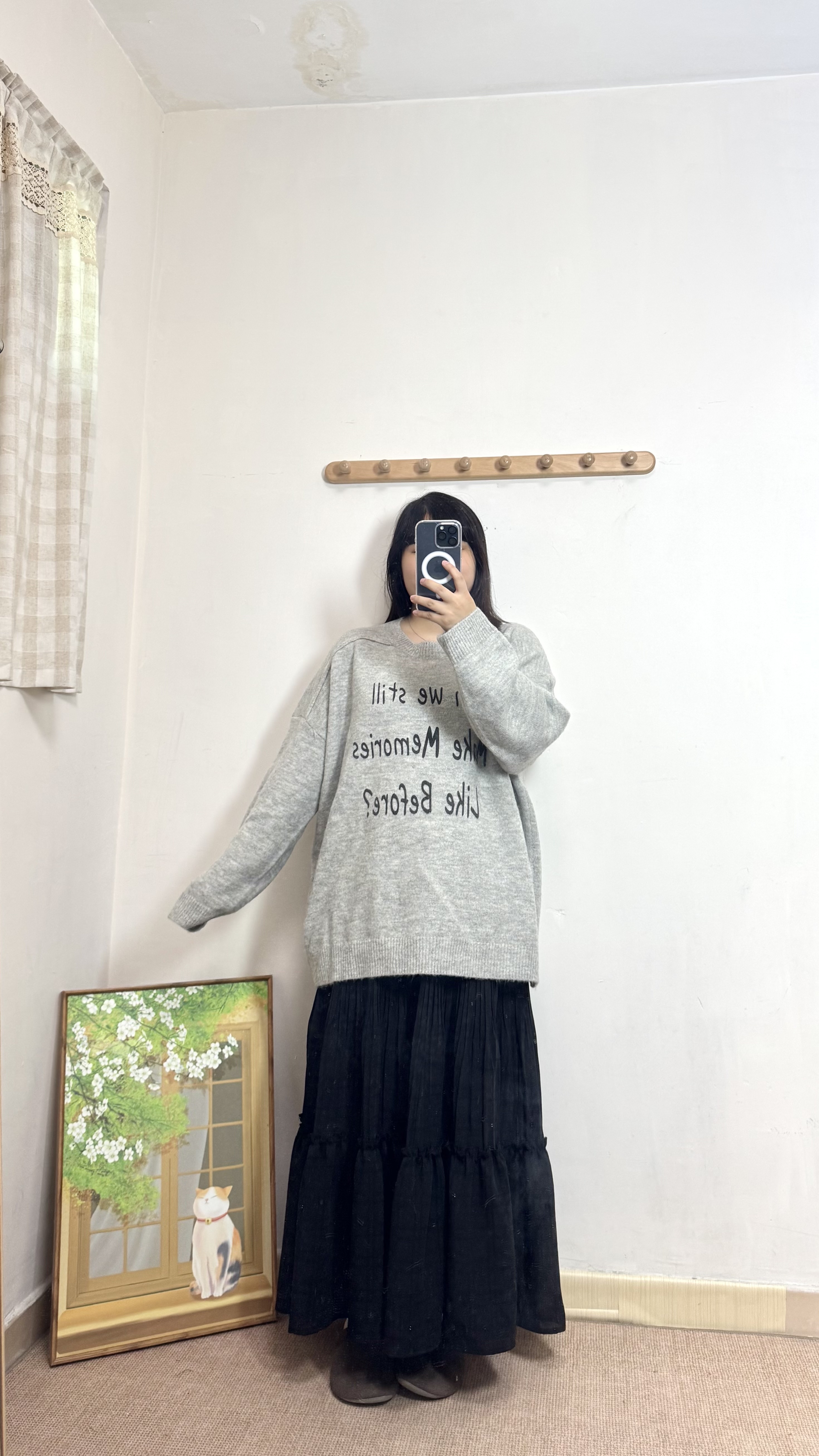 字Print柔軟針織闊身Top