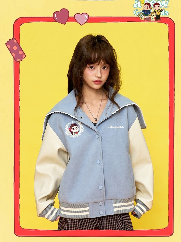 AFGK x 不二家 人物刺繡 兩穿 水手拉鍊連帽棒球服 外套  A FEW GOOD KIDS