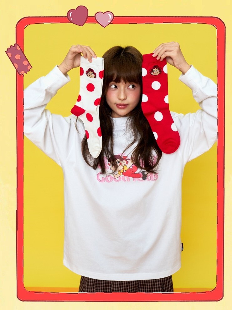 AFGK x 不二家 圓點 人物刺繡  雙色長襪  A FEW GOOD KIDS