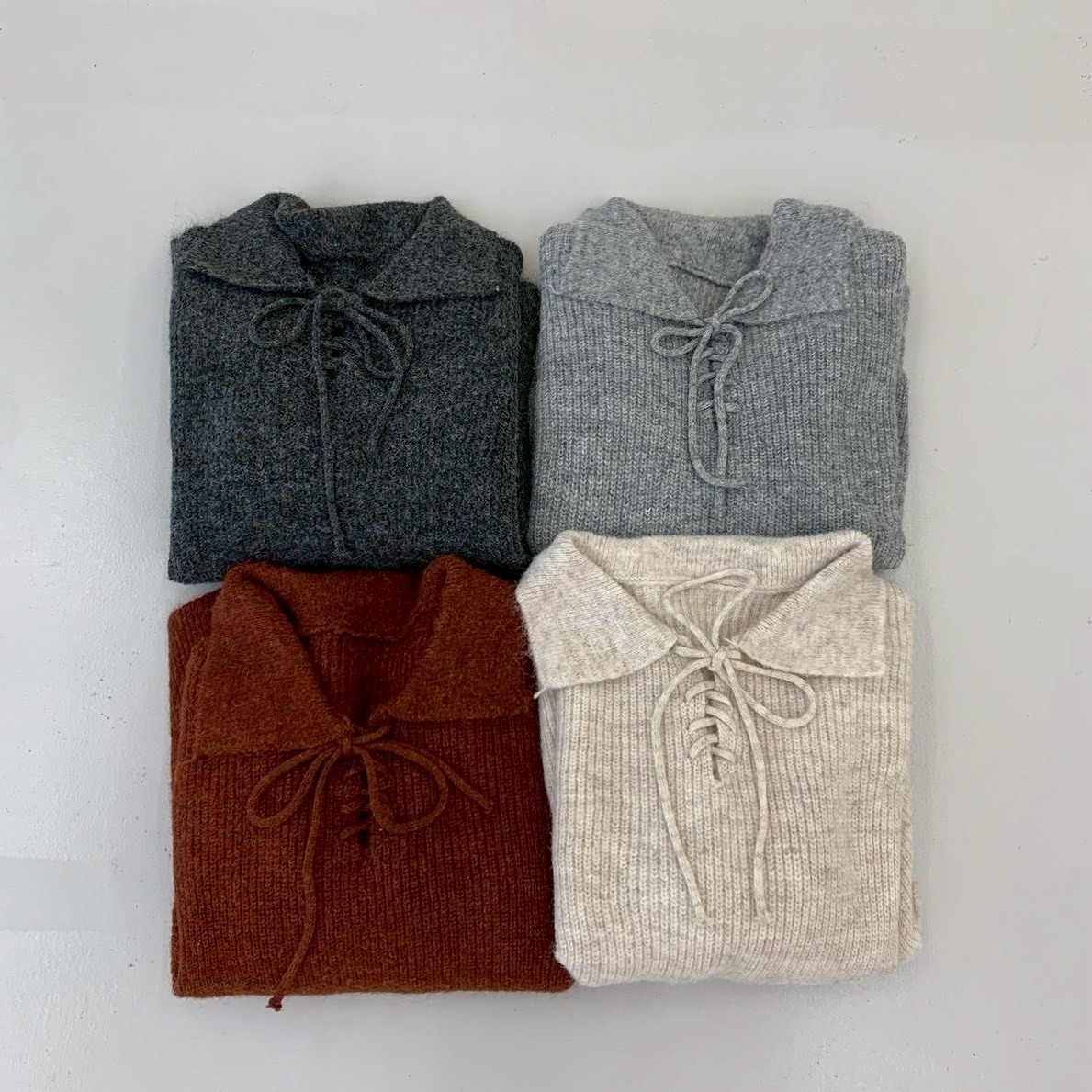 風車霜島 POLO領前綁蝴蝶結毛衣