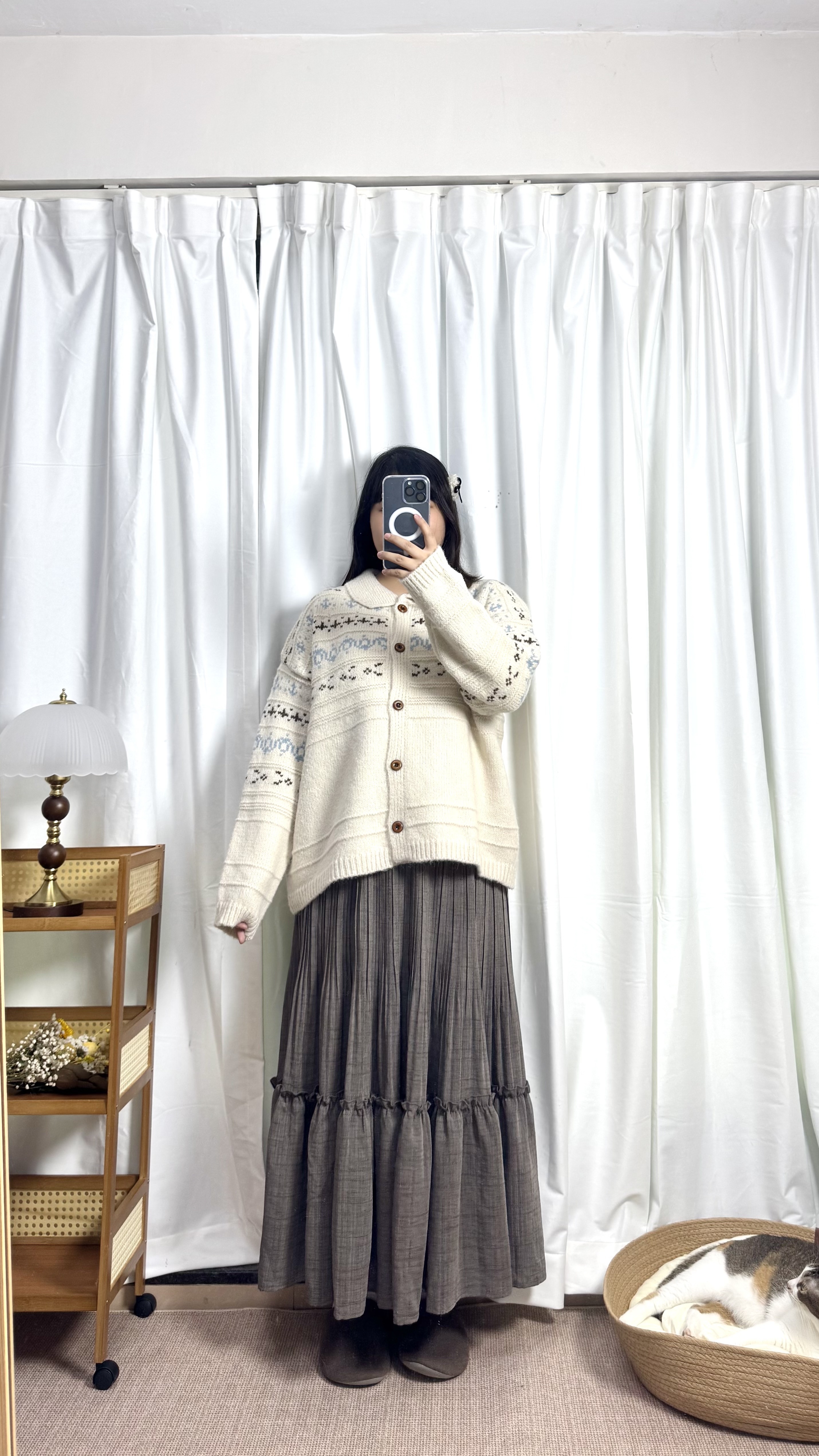 反領提花排鈕針織Top