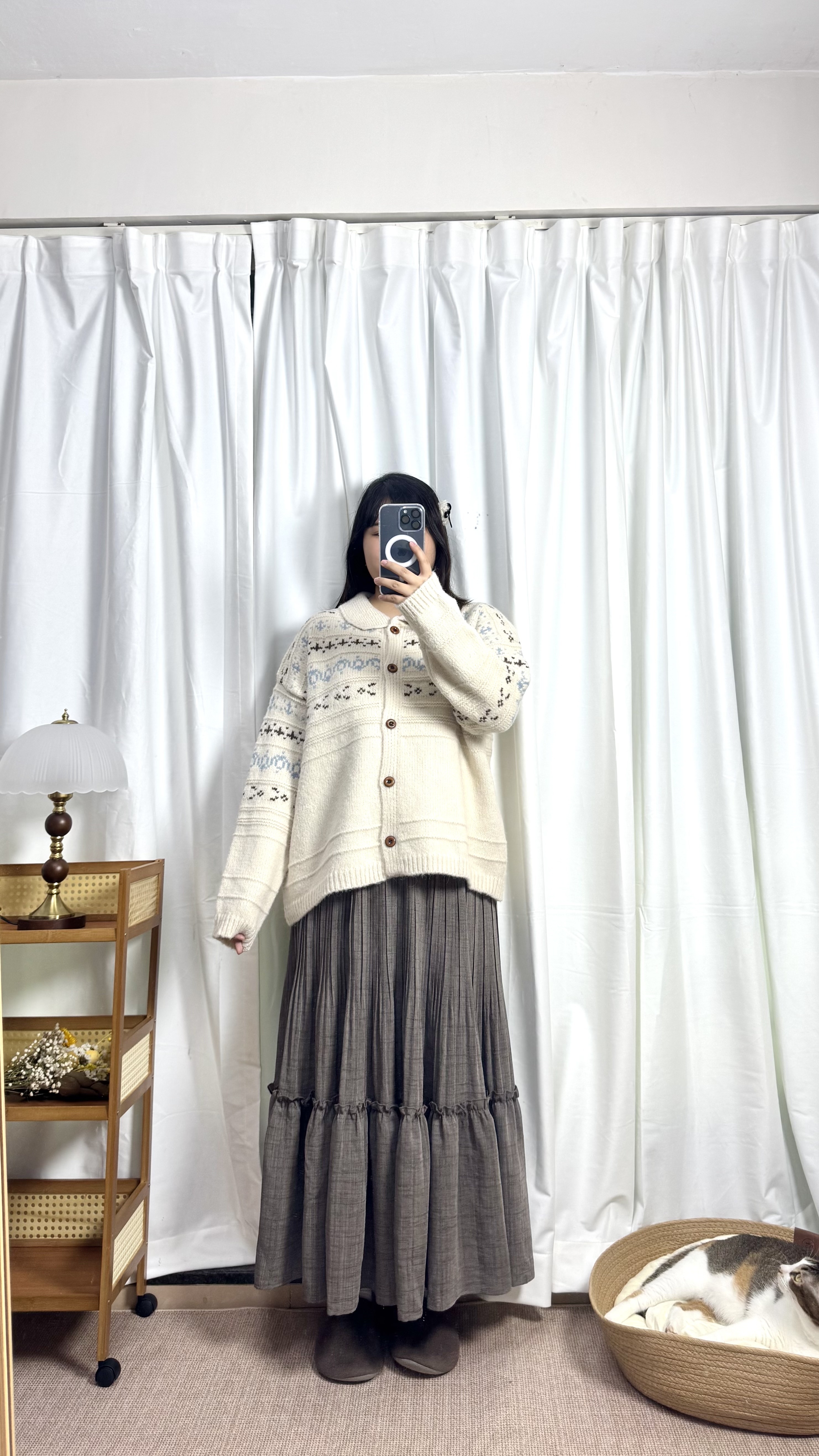 反領提花排鈕針織Top