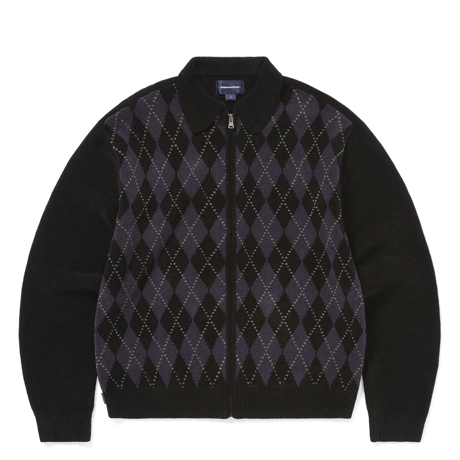 -(B2b01)-THISISNEVERTHAT T.N.T ARGYLE ZIP KNIT CARDIGAN BLACK 菱格 針織 開襟衫 拉鍊 外套 黑紫-TN253KKNJK01