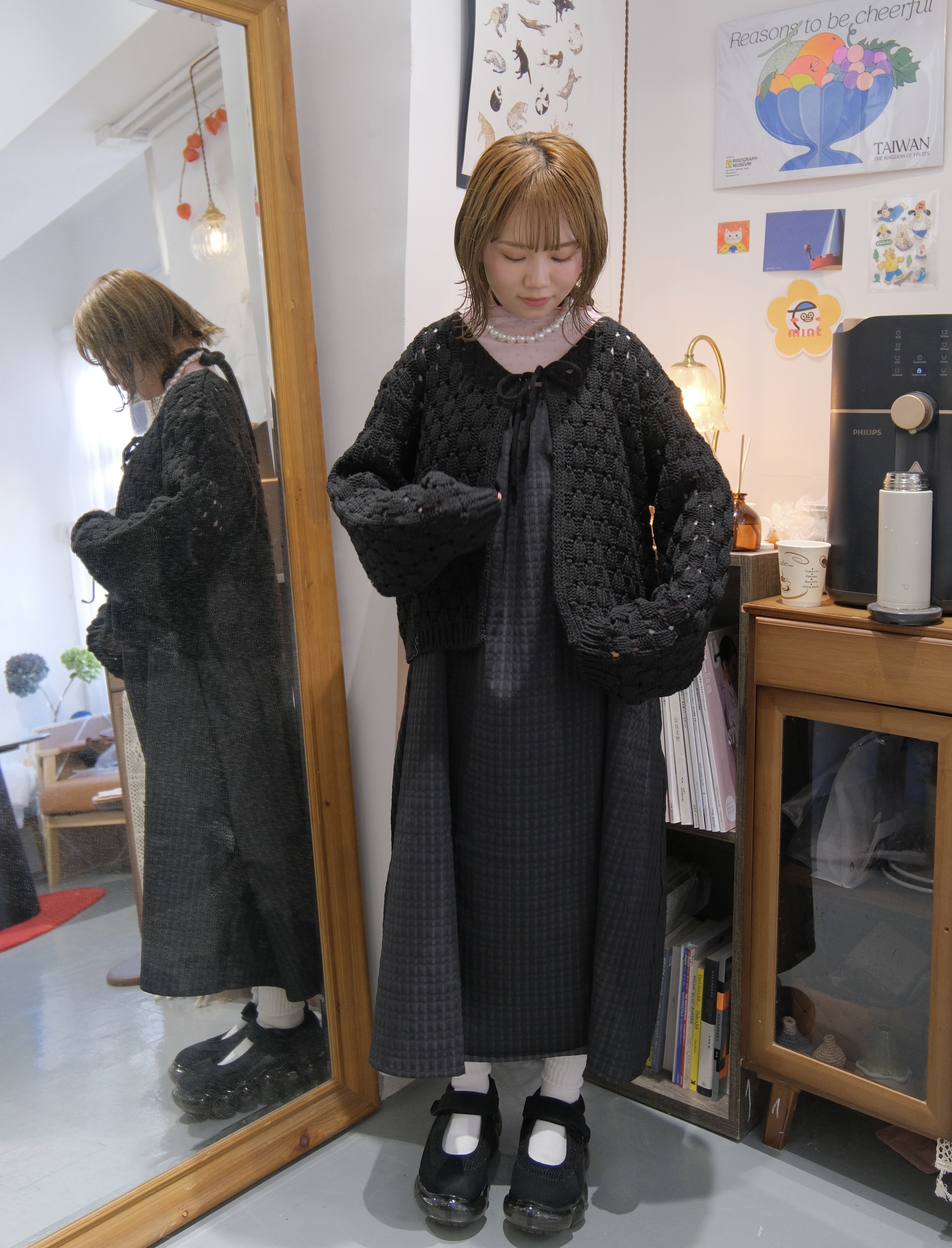 [4色入] 粒粒針織RIBBON外套 ( White/ Black)