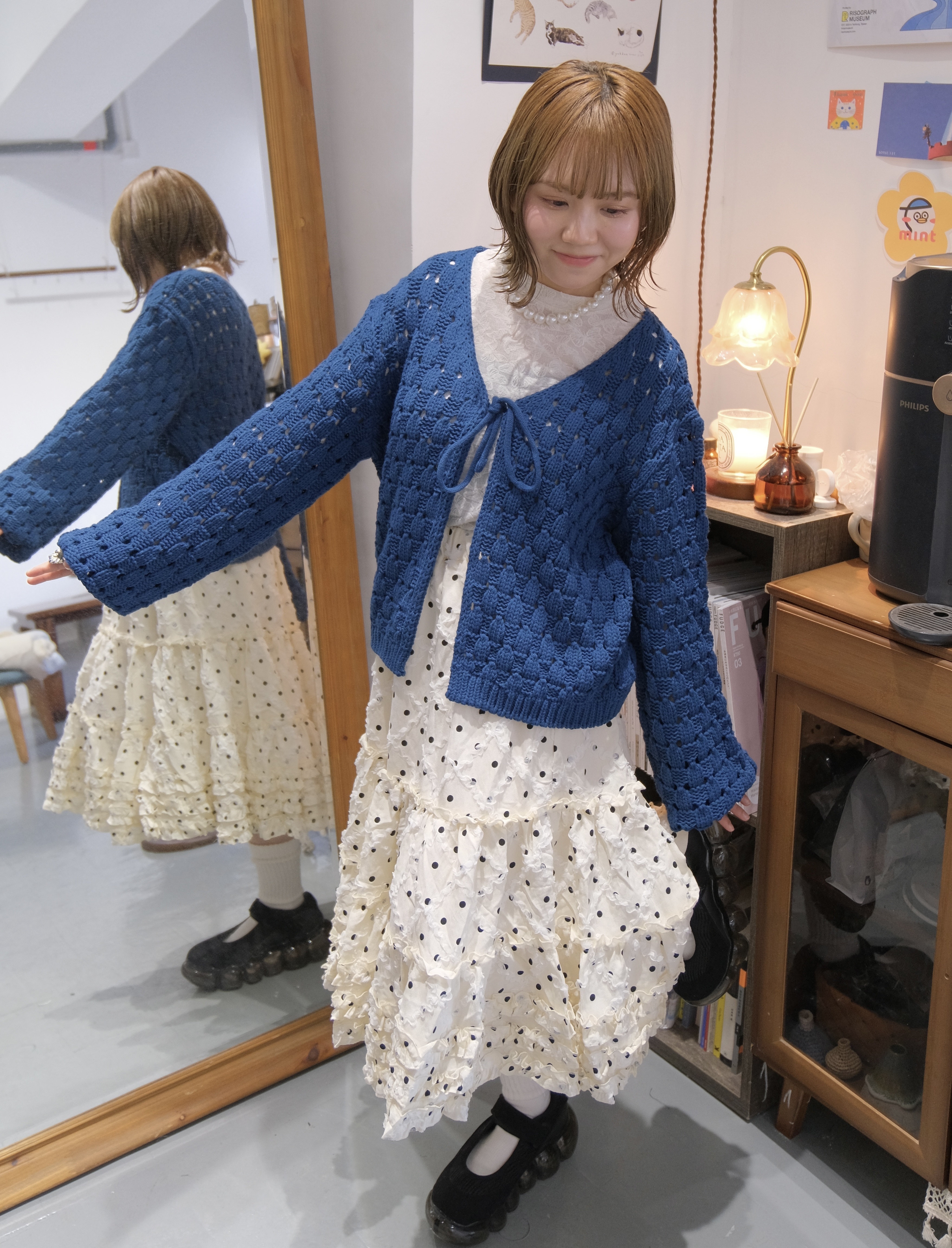 [4色入]粒粒針織RIBBON外套 (Brown/ Blue)