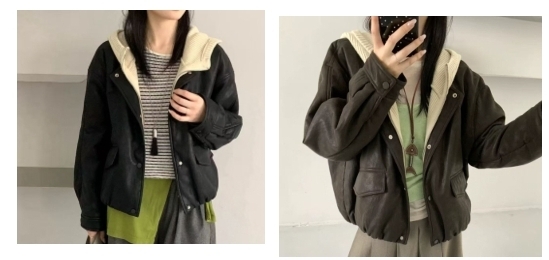 KE1706  皮褸十有帽針織羽絨 VS0006