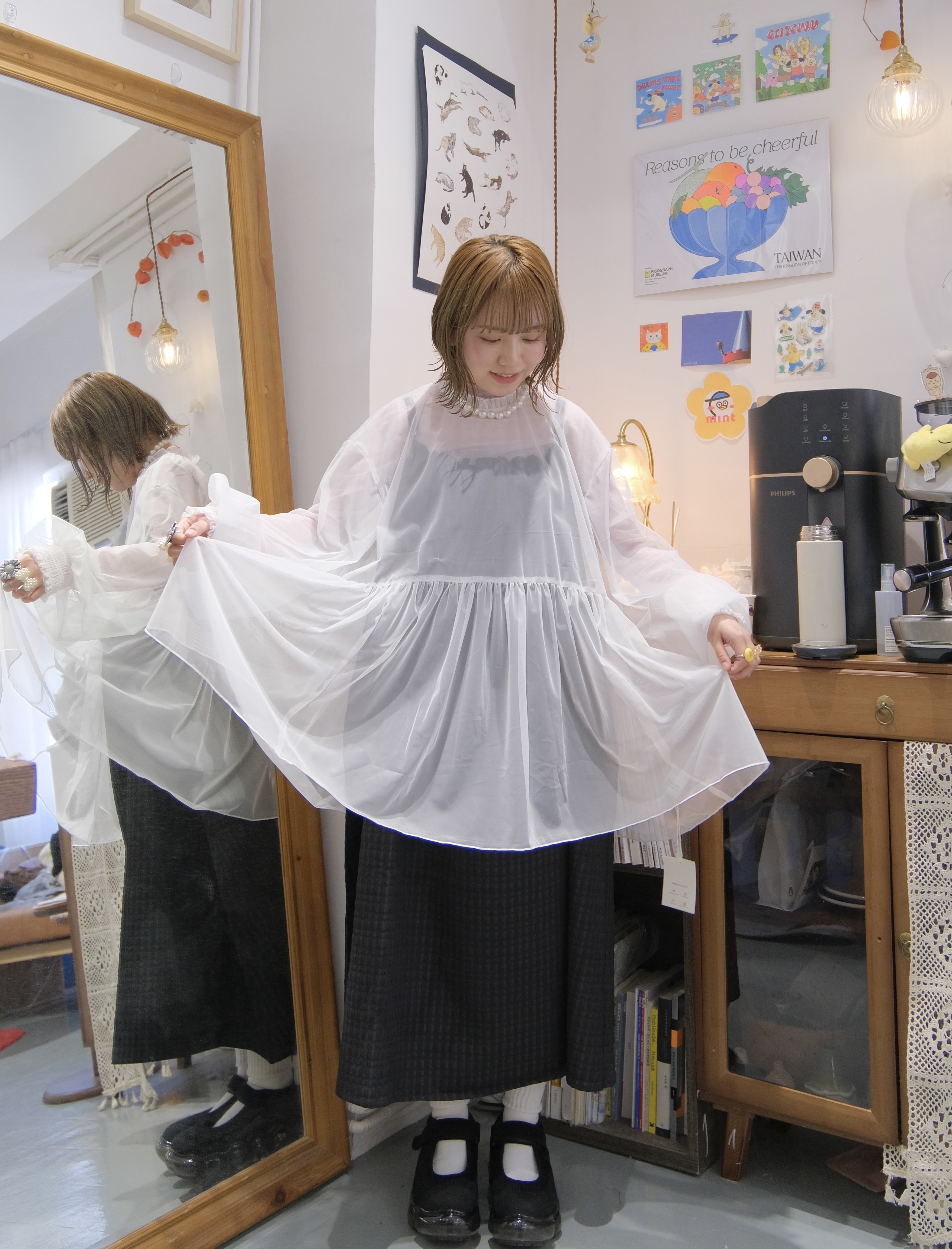 透明感RUFFLE紗紗長Top