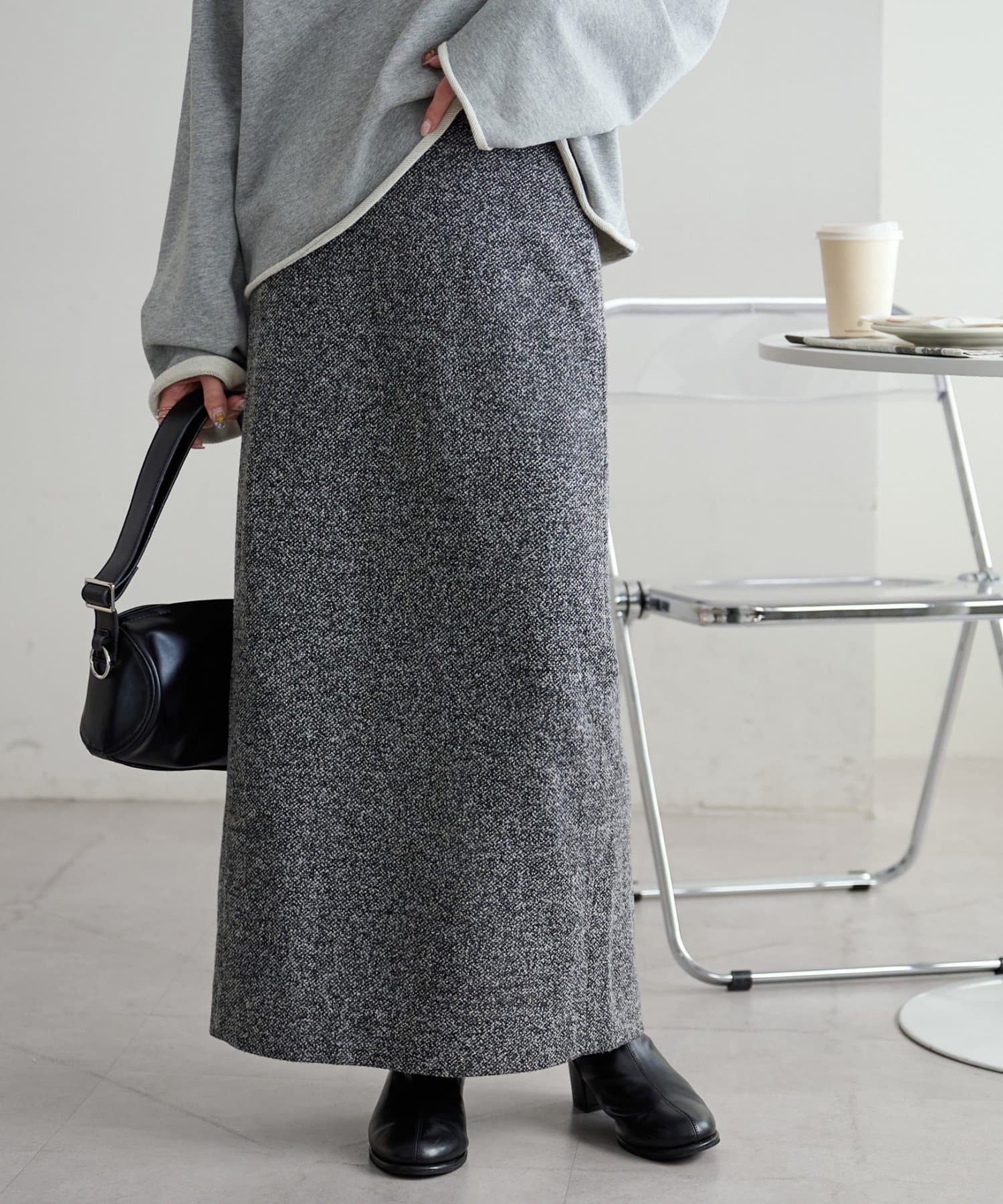 DISCOAT(ディスコート)  ツイードナロースカート黑（DCZ1052101A0002）