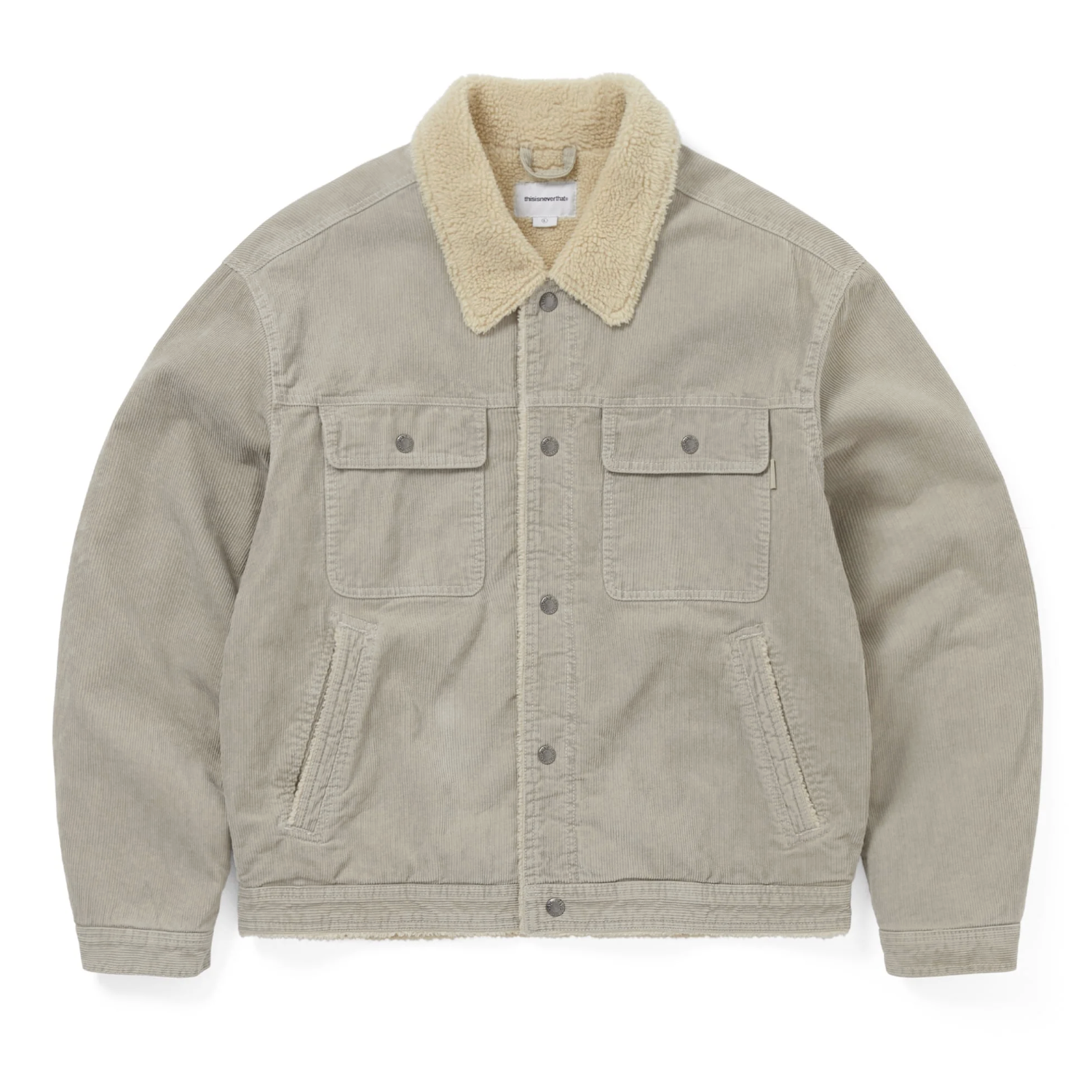 -(B03)-THISISNEVERTHAT T.N.T  SHERPA LINED CORDUROY TRUCKER JACKET 燈芯絨 羔羊毛 翻領夾克外套 灰色/石灰色-TN253WOWHS02
