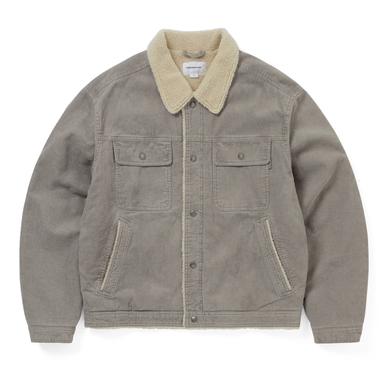 -(B03)-THISISNEVERTHAT T.N.T  SHERPA LINED CORDUROY TRUCKER JACKET 燈芯絨 羔羊毛 翻領夾克外套 灰色/石灰色-TN253WOWHS02
