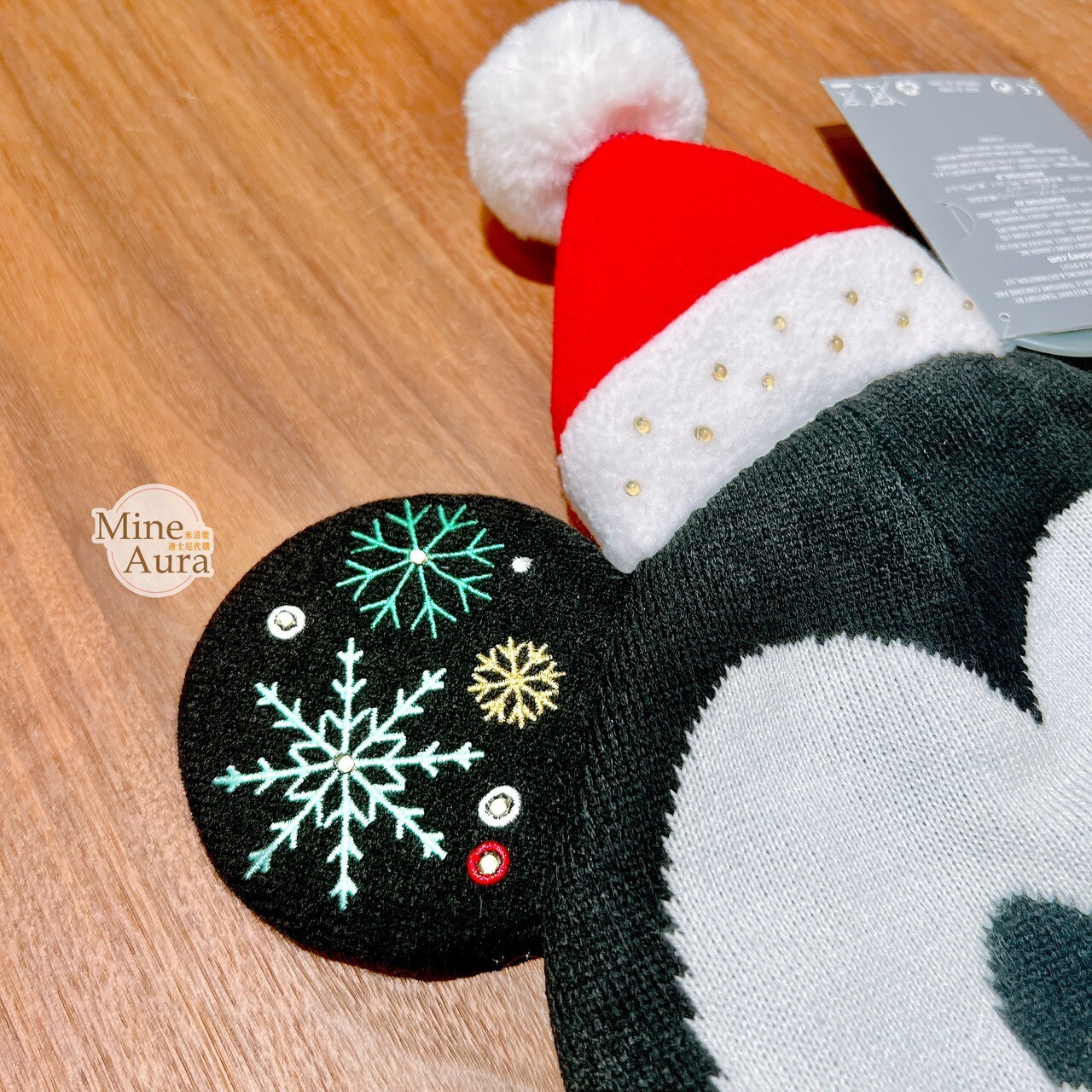 (全新NG品現貨) 米奇 Mickey 戴聖誕帽 立體耳朵 造型 針織 毛帽 帽子 -香港迪士尼樂園